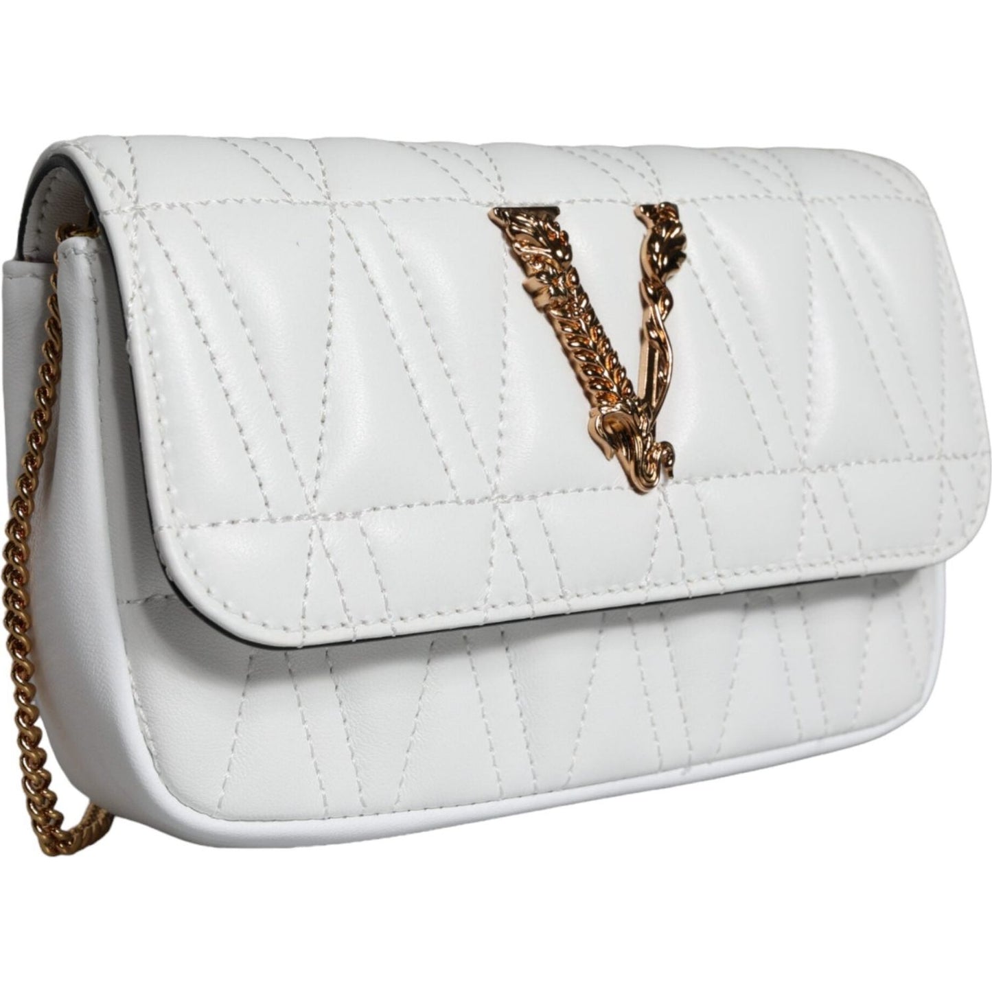 Versace White Quilted Nappa Leather Crossbody Shoulder Bag Versace Light Gray