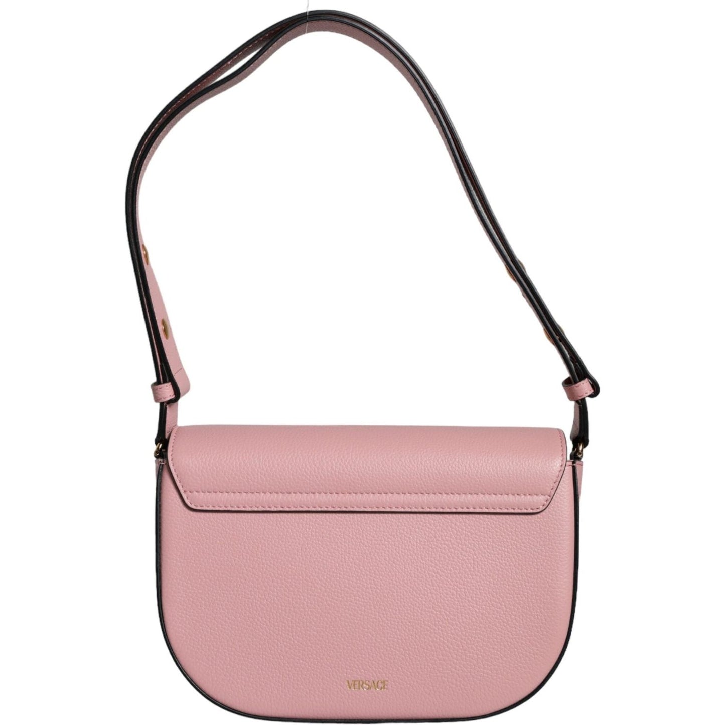 Versace Pink Grainy Calf Leather Logo Crossbody Shoulder Bag Versace Rosy Brown