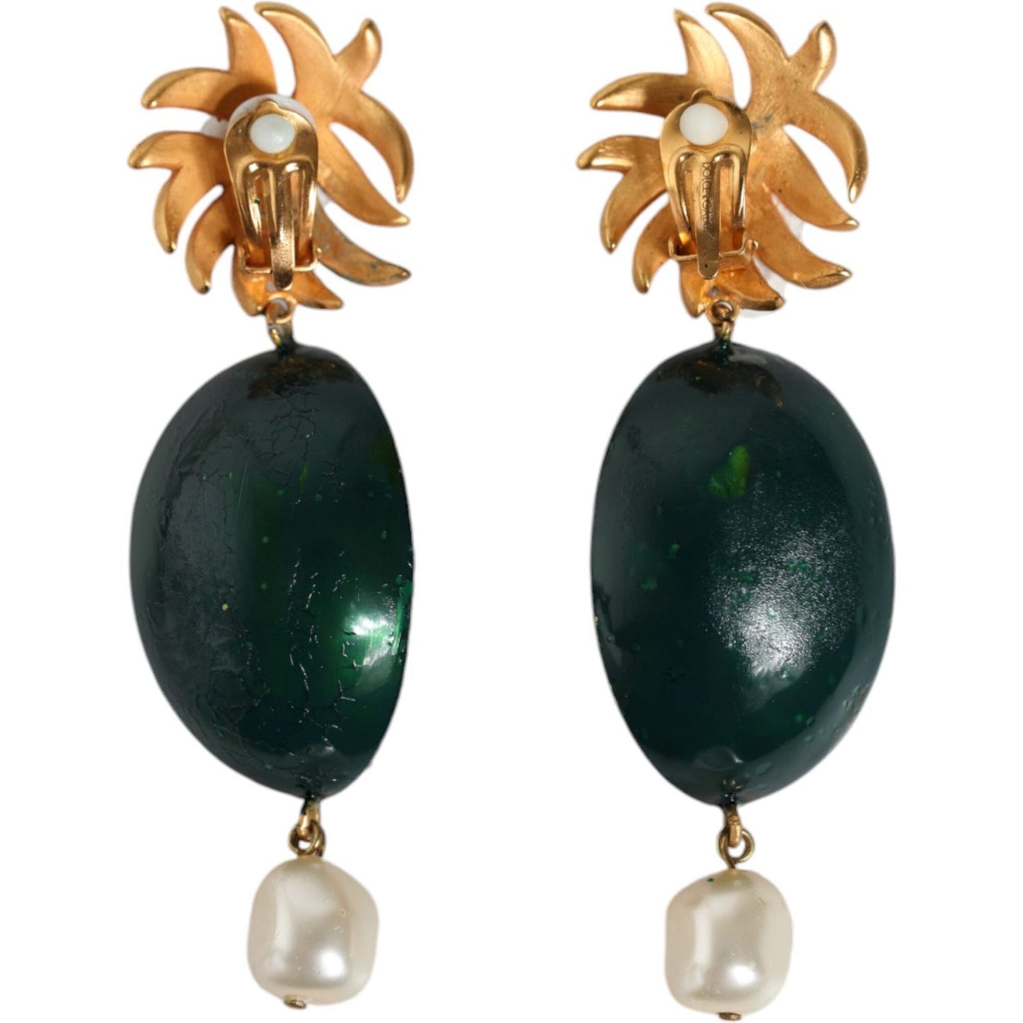 Dolce & Gabbana Red Watermelon Gold Brass Crystal Clip Dangling Earrings Earrings Dolce & Gabbana Dark Slate Gray