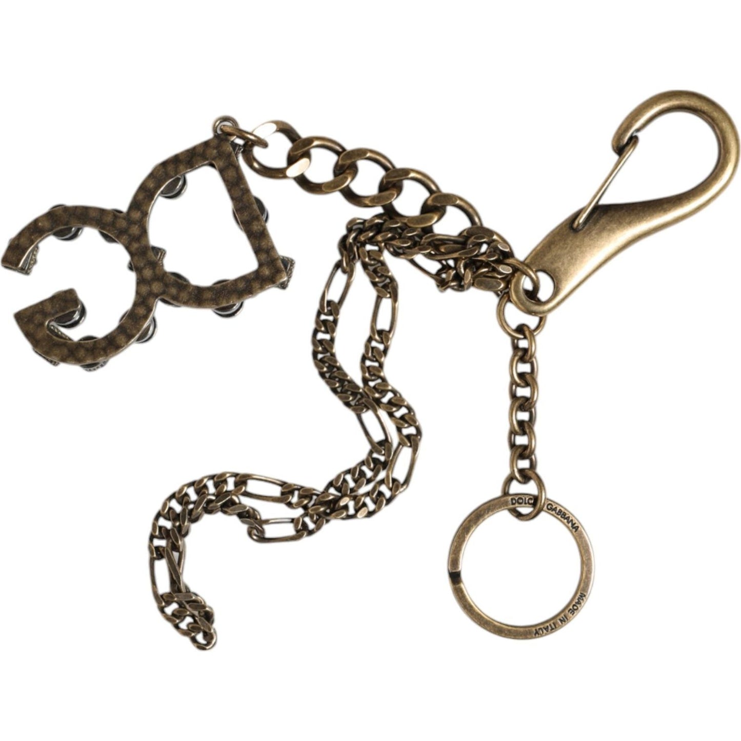 Dolce & Gabbana Silver Tone Metal DG Logo Crystal Keychain Keyring Dolce & Gabbana Dark Olive Green
