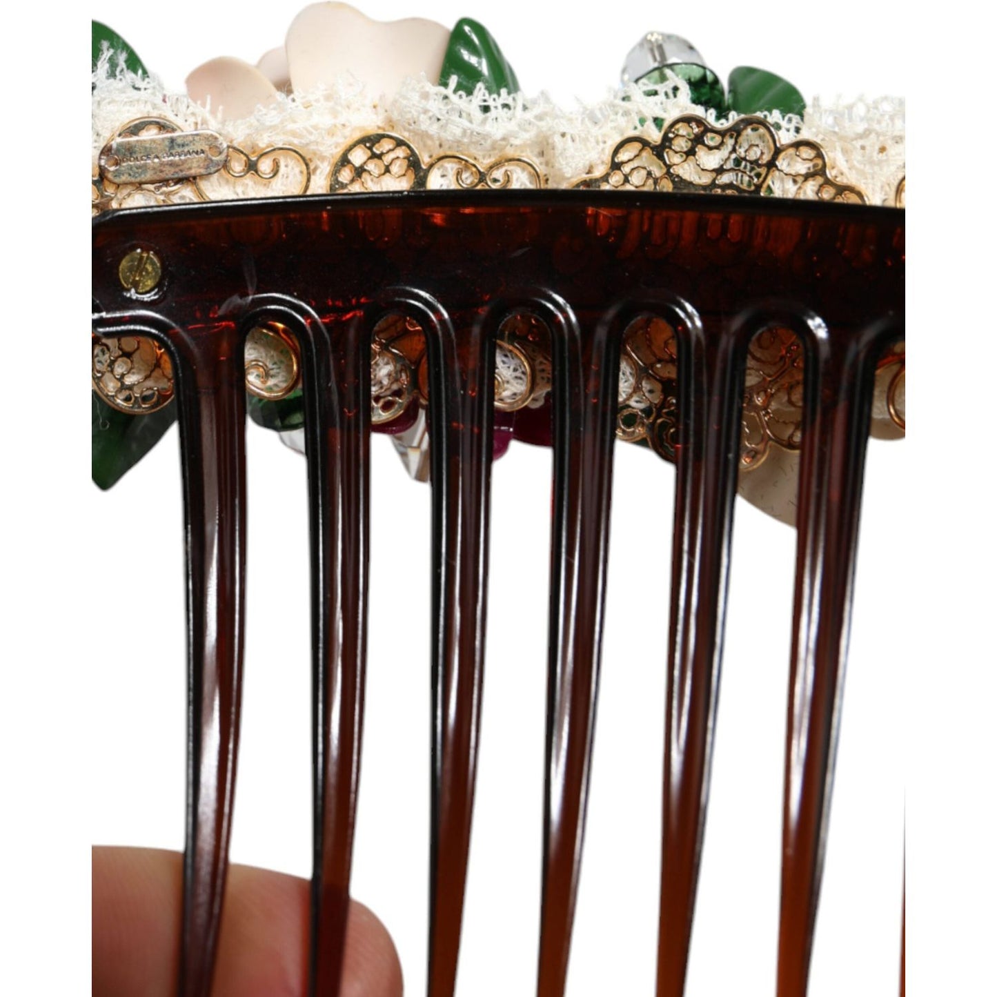 Dolce & Gabbana Brown Plastic Crystal Floral Women Hair Comb Dolce & Gabbana Light Gray