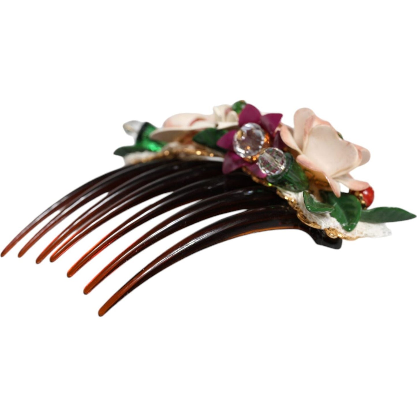 Dolce & Gabbana Brown Plastic Crystal Floral Women Hair Comb Dolce & Gabbana Light Gray
