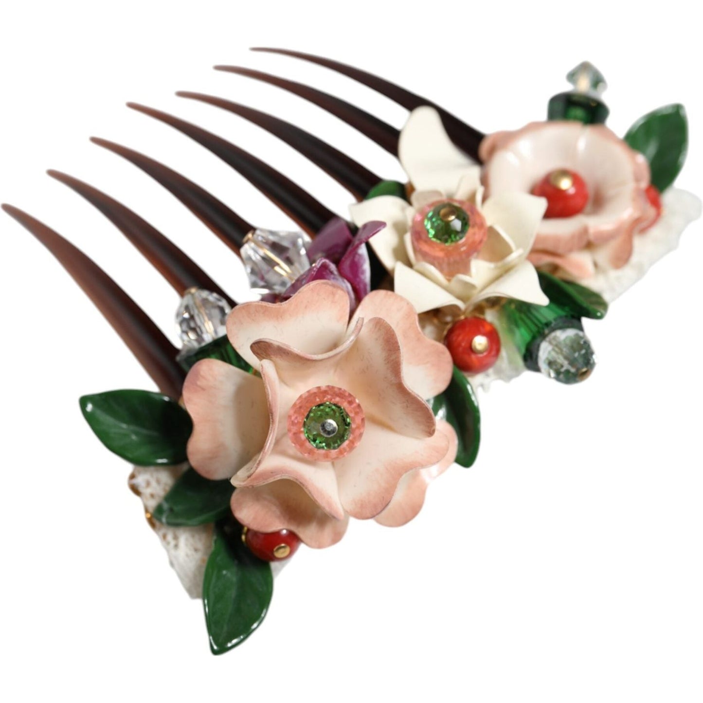Dolce & Gabbana Brown Plastic Crystal Floral Women Hair Comb Dolce & Gabbana Gray
