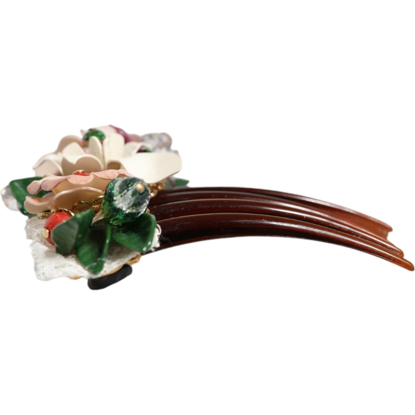 Dolce & Gabbana Brown Plastic Crystal Floral Women Hair Comb Dolce & Gabbana Dark Slate Gray