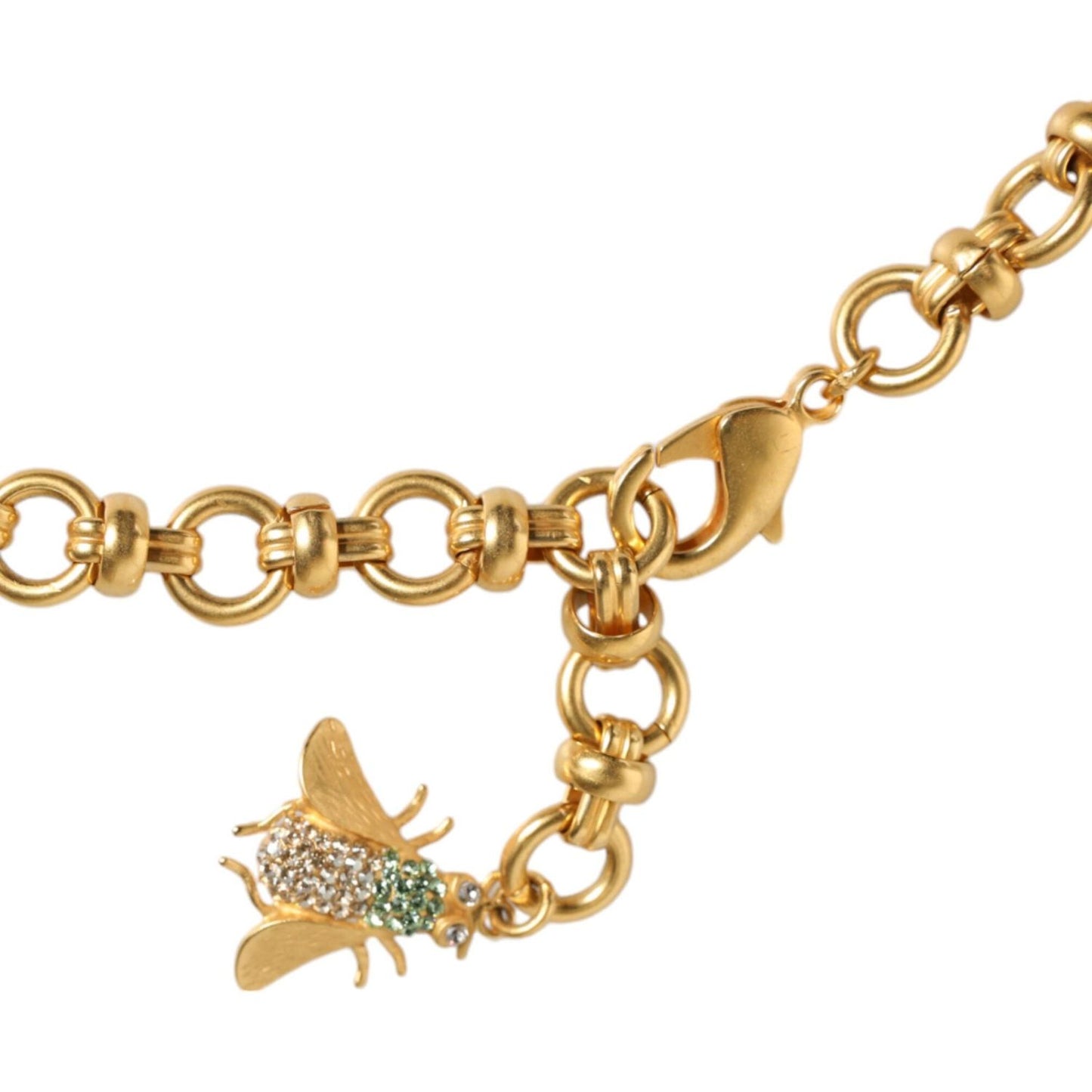 Dolce & Gabbana Gold Brass Crystal Bug Charm Pendant Statement Necklace Necklace Dolce & Gabbana Dark Khaki