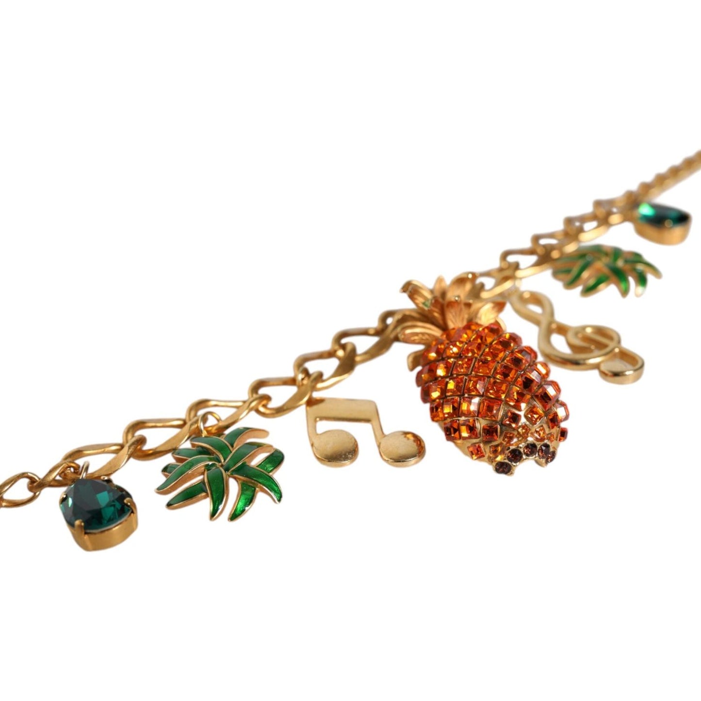 Dolce & Gabbana Gold Tone Brass Chain Pineapple Crystal Musical Necklace Necklace Dolce & Gabbana Dark Khaki