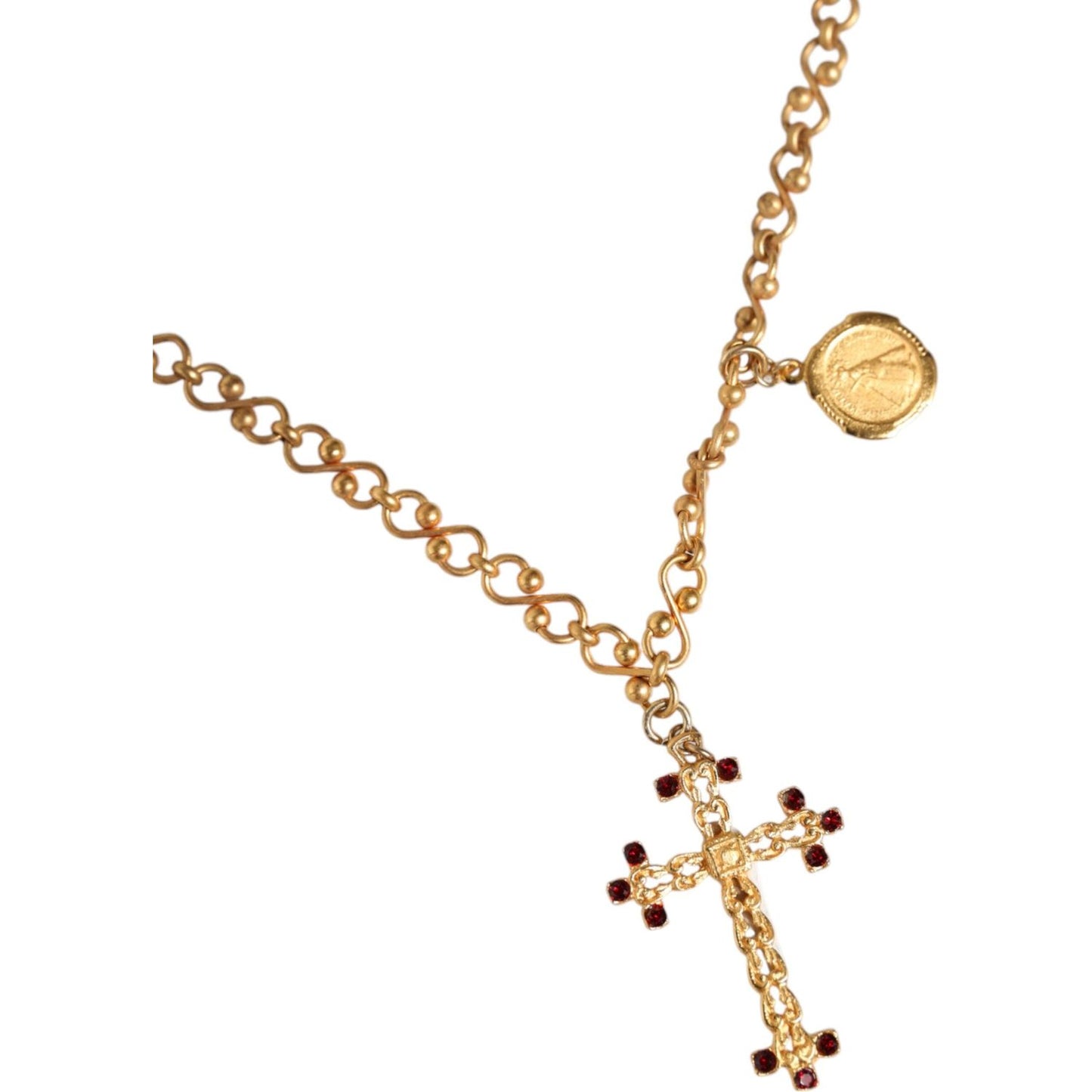 Dolce & Gabbana Gold Tone Brass Chain Religious Cross Pendant Necklace Necklace Dolce & Gabbana Tan