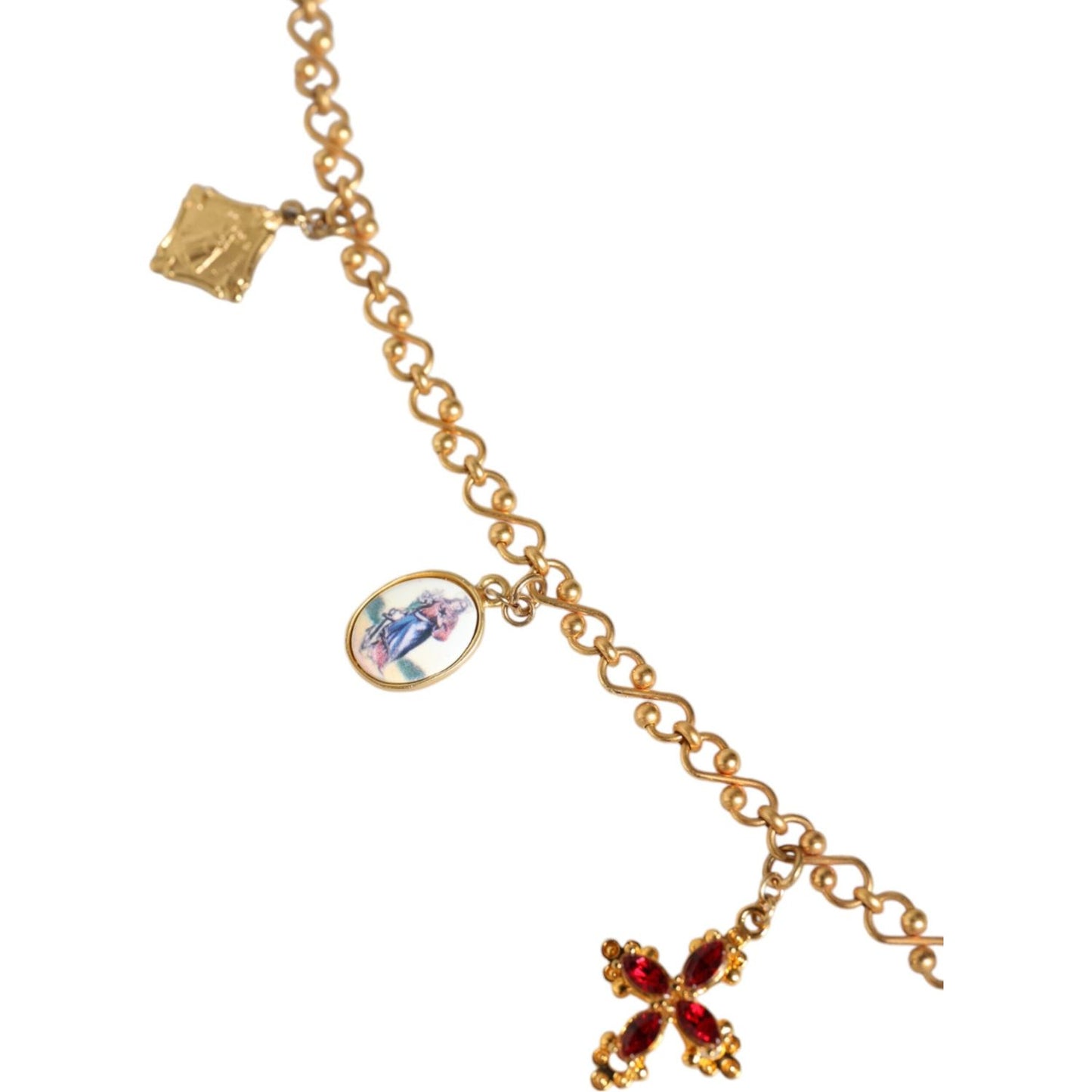 Dolce & Gabbana Gold Tone Brass Chain Religious Cross Pendant Necklace Necklace Dolce & Gabbana Dark Khaki