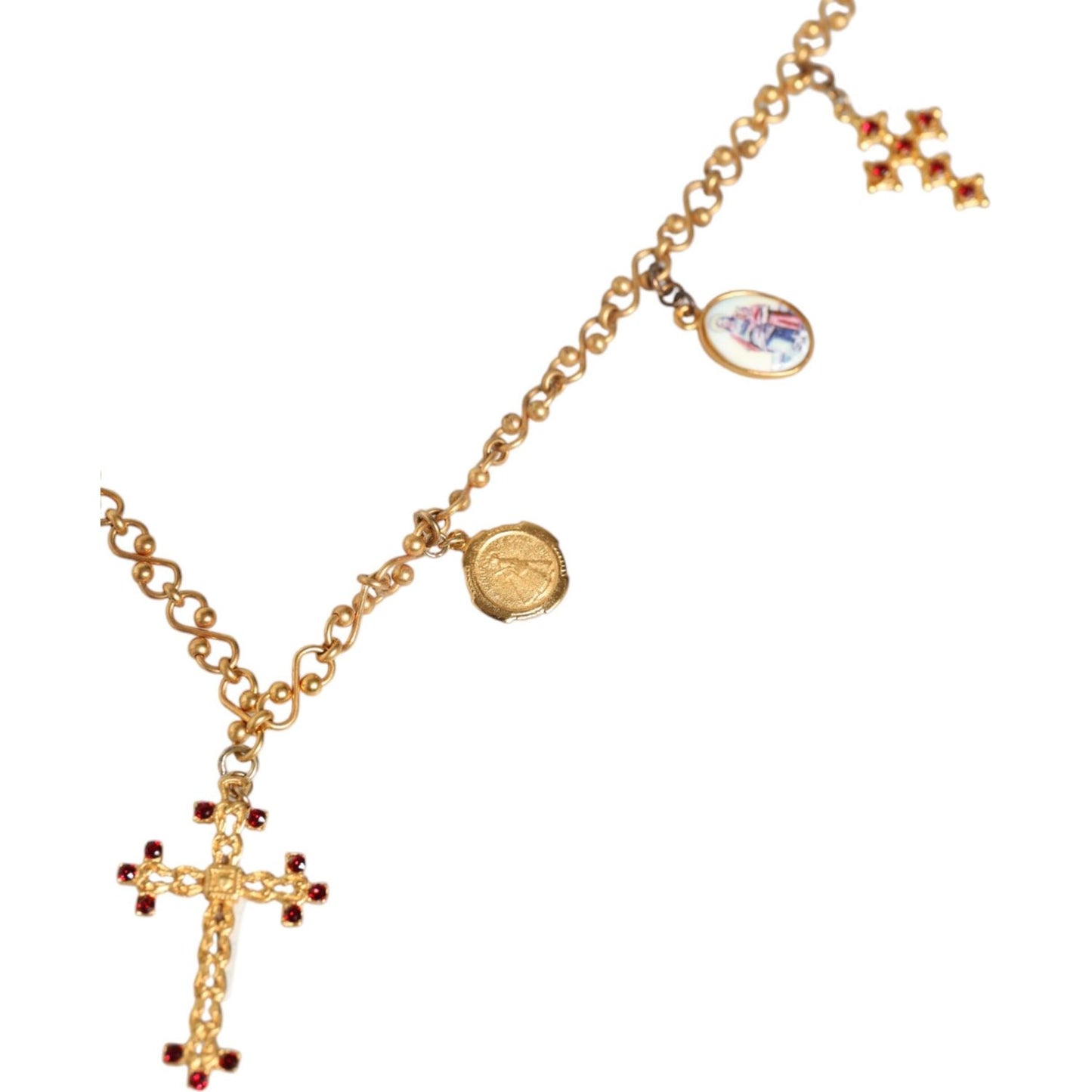Dolce & Gabbana Gold Tone Brass Chain Religious Cross Pendant Necklace Necklace Dolce & Gabbana Tan