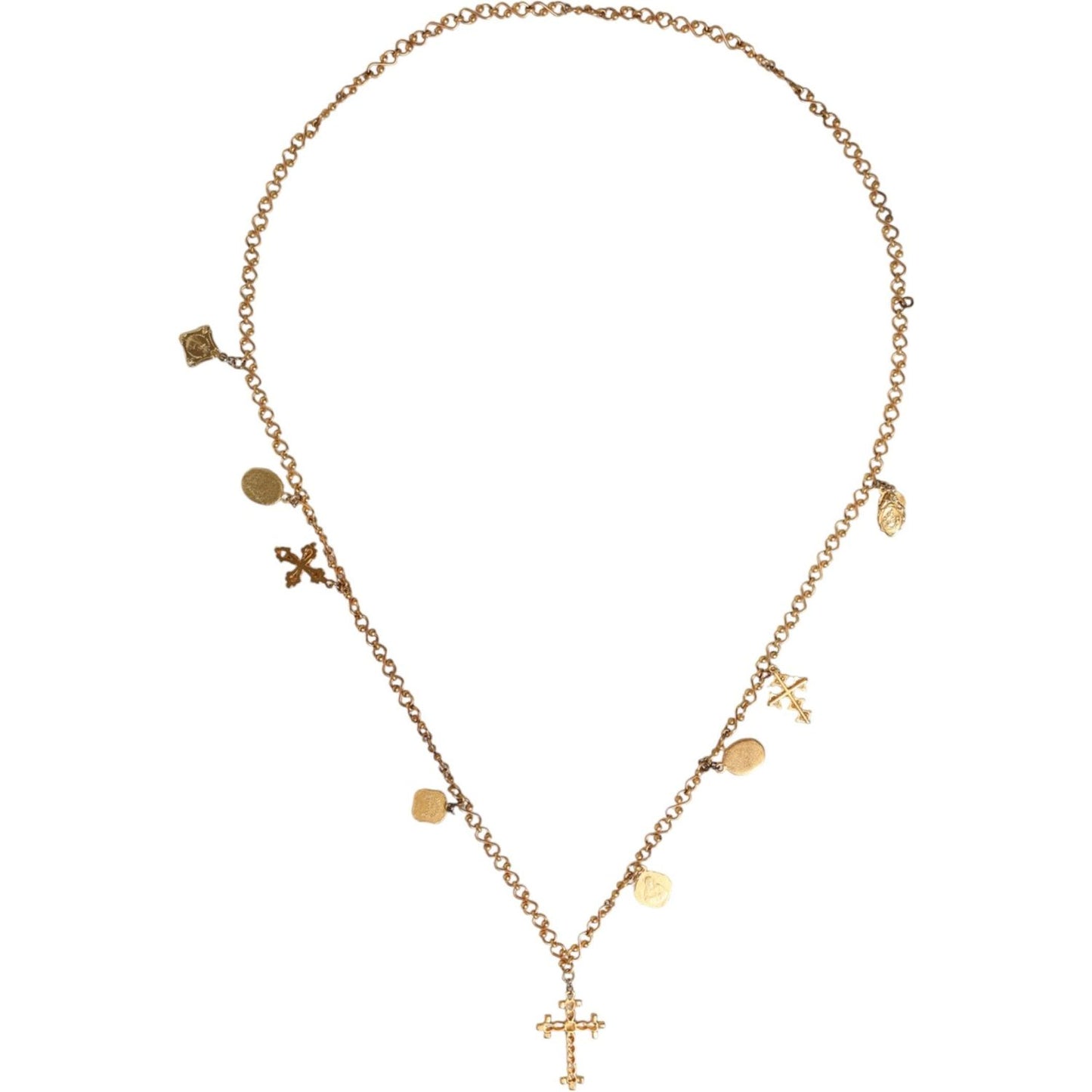 Dolce & Gabbana Gold Tone Brass Chain Religious Cross Pendant Necklace Necklace Dolce & Gabbana Antique White