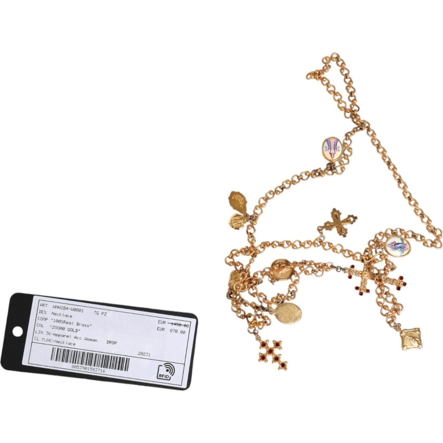 Dolce & Gabbana Gold Tone Brass Chain Religious Cross Pendant Necklace Necklace Dolce & Gabbana Light Gray
