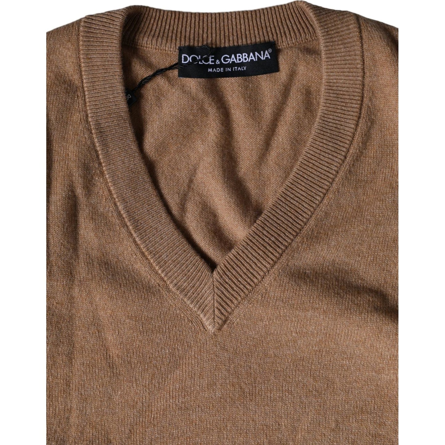 Dolce & Gabbana Brown Cashmere Knit V-neck Pullover Sweater Dolce & Gabbana Dim Gray