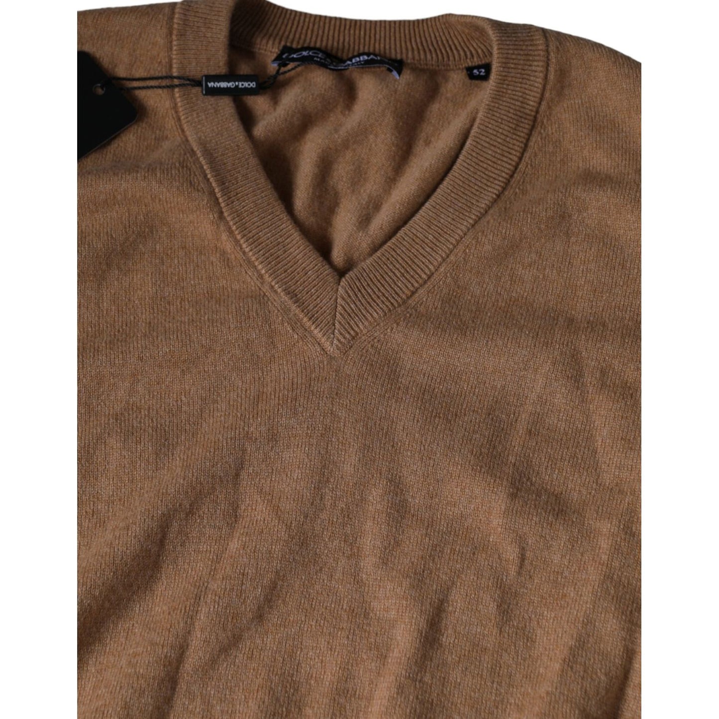 Dolce & Gabbana Brown Cashmere Knit V-neck Pullover Sweater Dolce & Gabbana Dark Olive Green