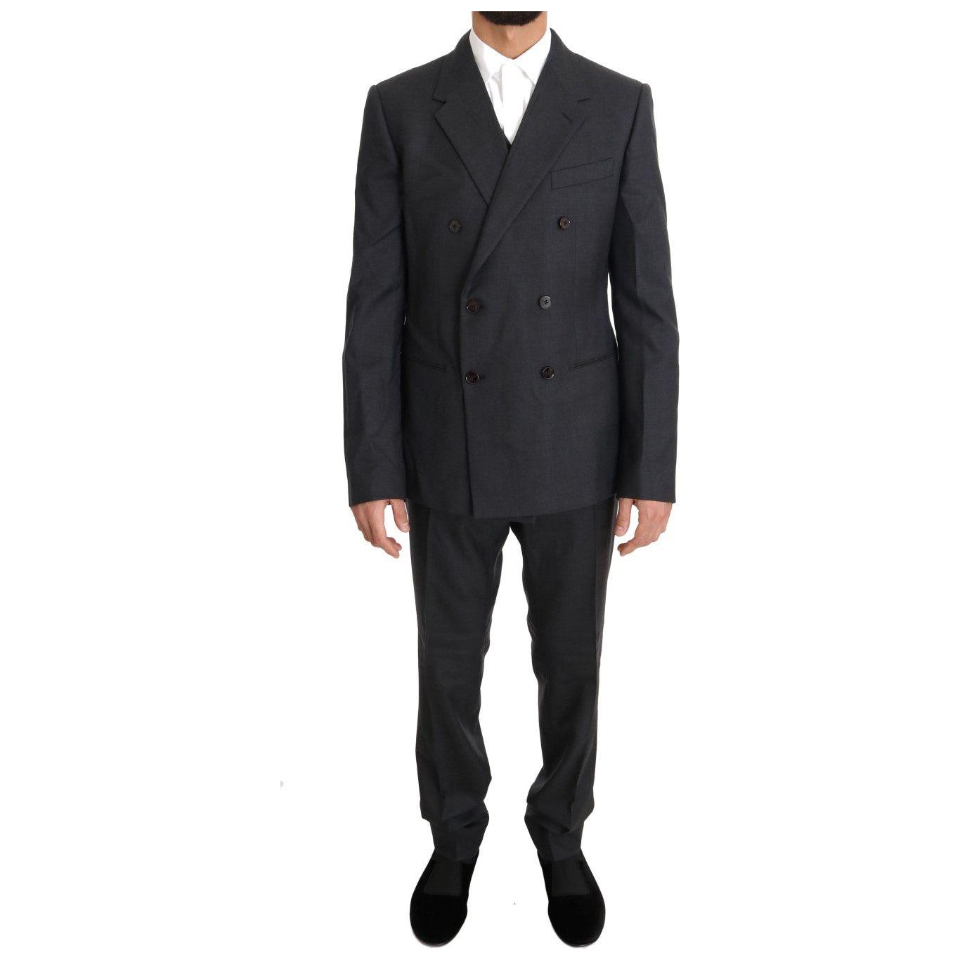 Dolce & Gabbana Elegant Gray Double Breasted Wool Silk Suit Dolce & Gabbana Dark Slate Gray