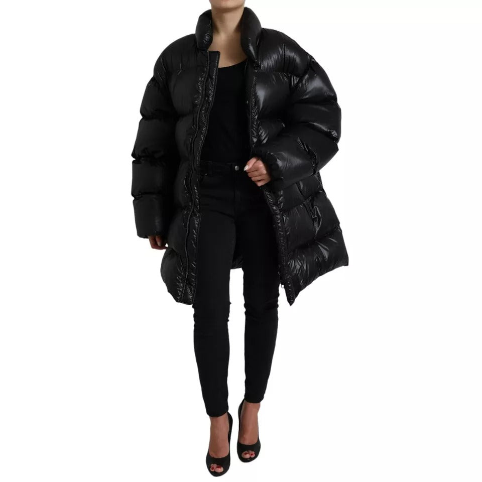 Dolce & Gabbana Black Puffer Quilted Full Zip Coat Jacket Dolce & Gabbana Black