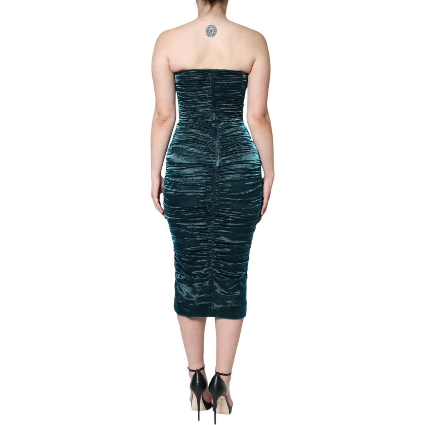 Dolce & Gabbana Green Silk Blend Satin Fitted Strapless Dress Dolce & Gabbana Dark Slate Gray