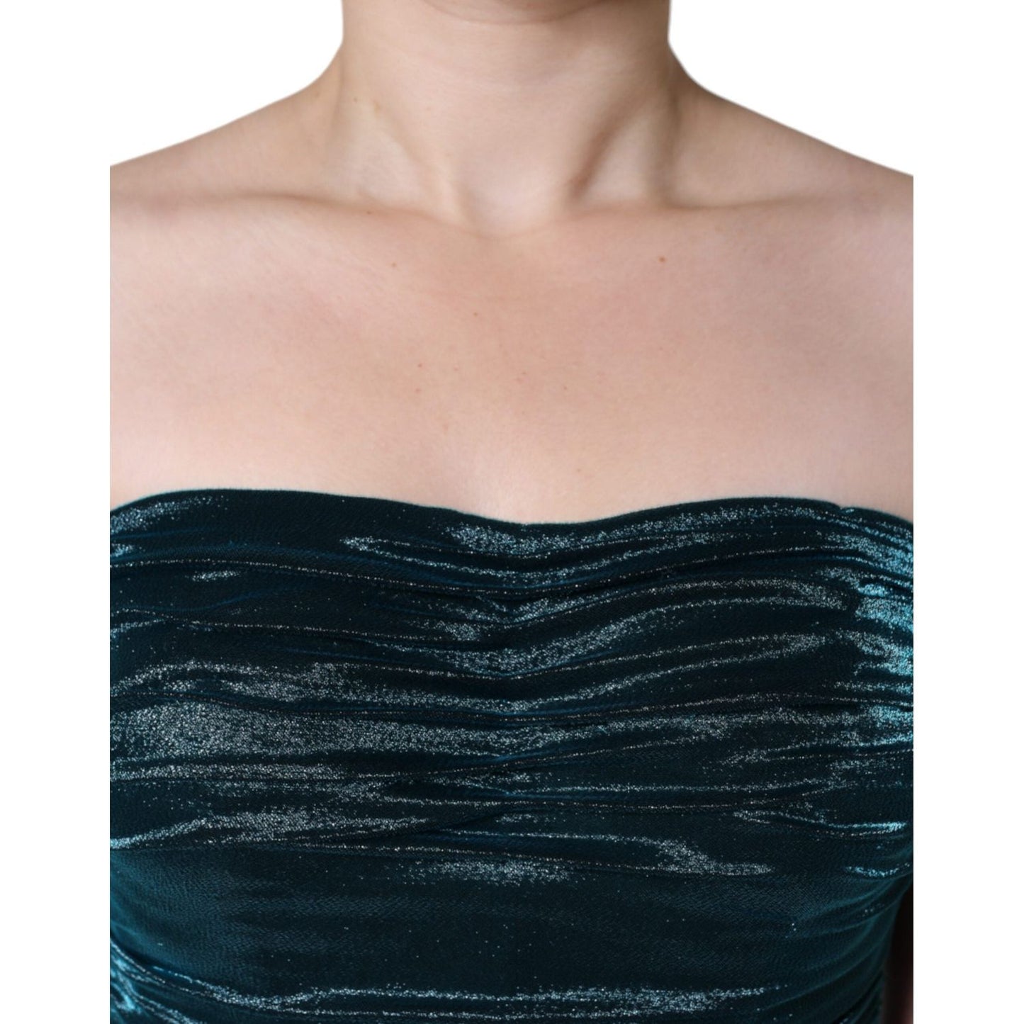 Dolce & Gabbana Green Silk Blend Satin Fitted Strapless Dress Dolce & Gabbana Dark Slate Gray