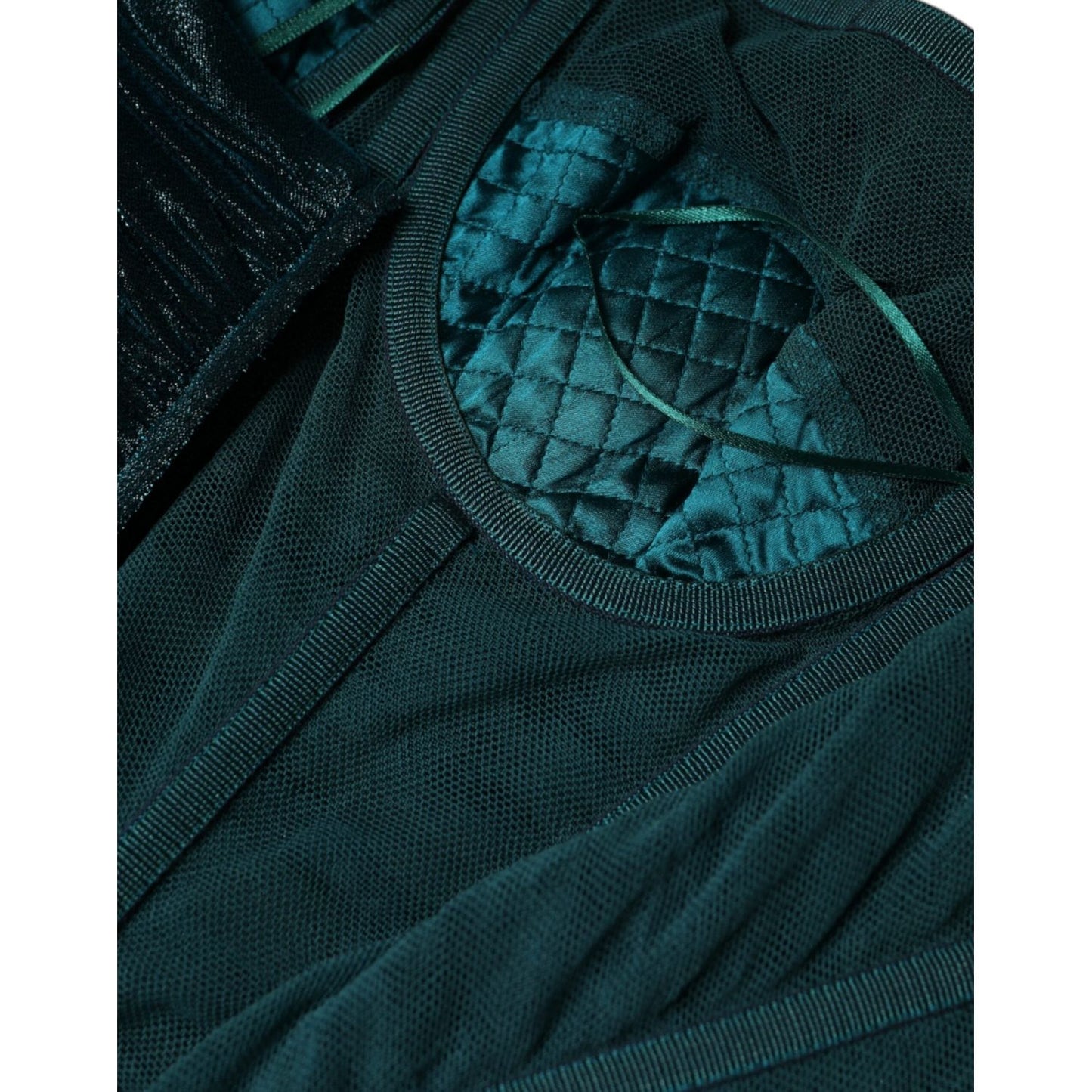 Dolce & Gabbana Green Silk Blend Satin Fitted Strapless Dress Dolce & Gabbana Dark Slate Gray