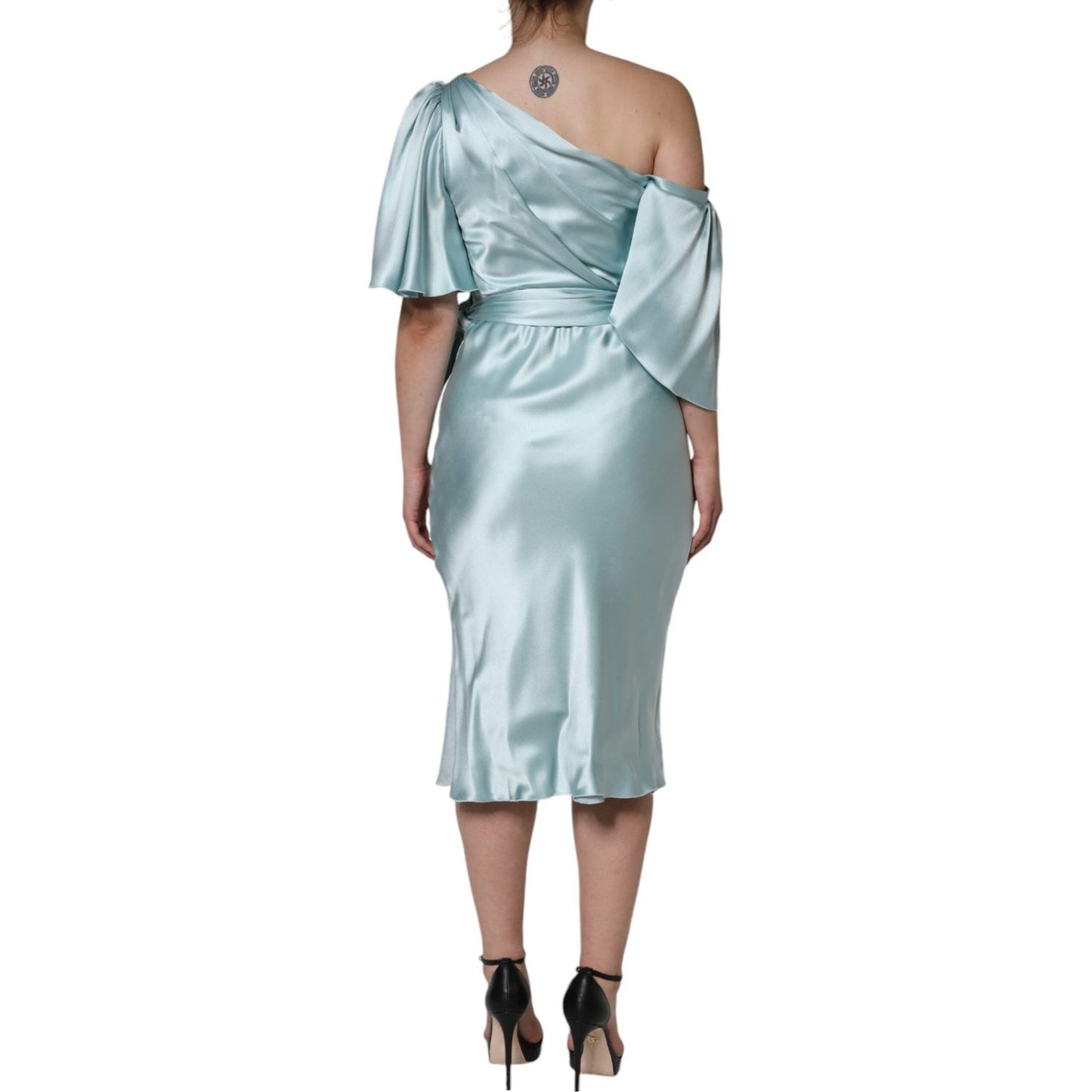 Dolce & Gabbana Mint Green Silk Fit Cut One Shoulder Dress Dolce & Gabbana Dark Gray