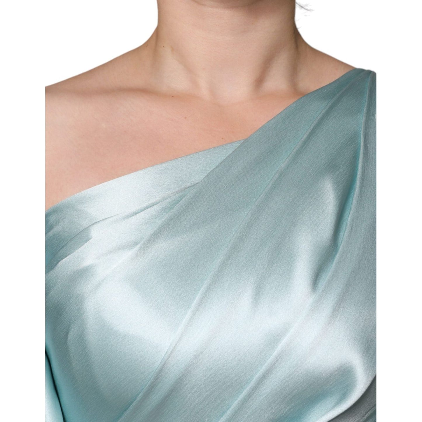 Dolce & Gabbana Mint Green Silk Fit Cut One Shoulder Dress Dolce & Gabbana Gray