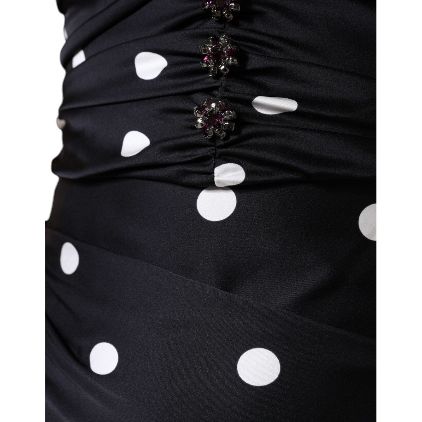 Dolce & Gabbana Black Silk Polka Dot V-neck Tassel Midi Dress Dolce & Gabbana Black