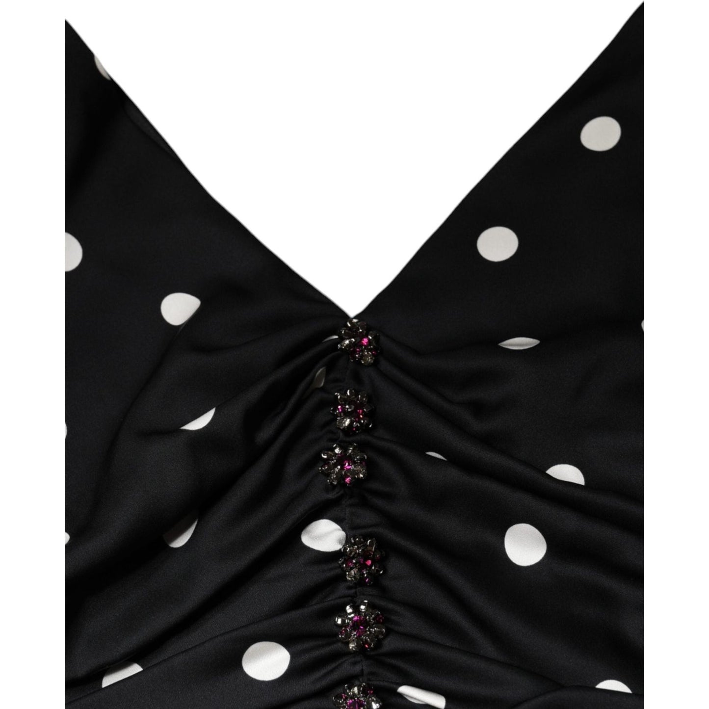 Dolce & Gabbana Black Silk Polka Dot V-neck Tassel Midi Dress Dolce & Gabbana Black