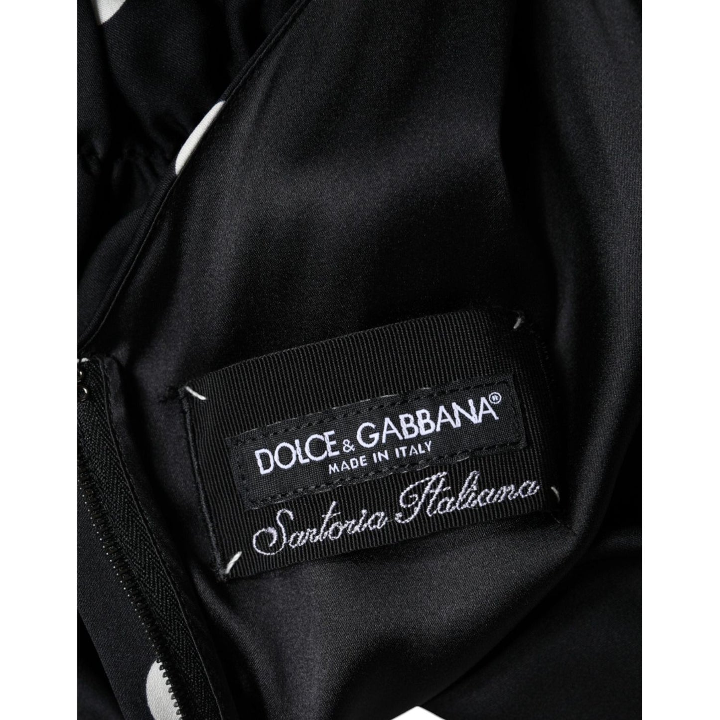 Dolce & Gabbana Black Silk Polka Dot V-neck Tassel Midi Dress Dolce & Gabbana Black