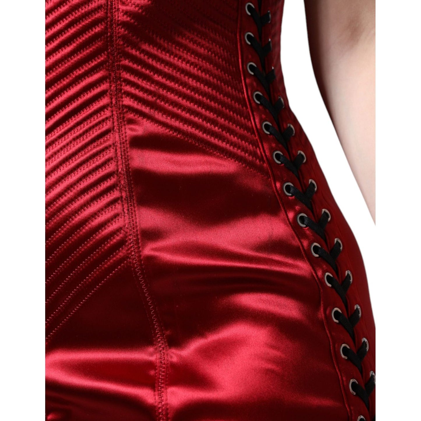 Dolce & Gabbana Red Bustier Corset Lace Bodycon Midi Dress Dolce & Gabbana Dark Red