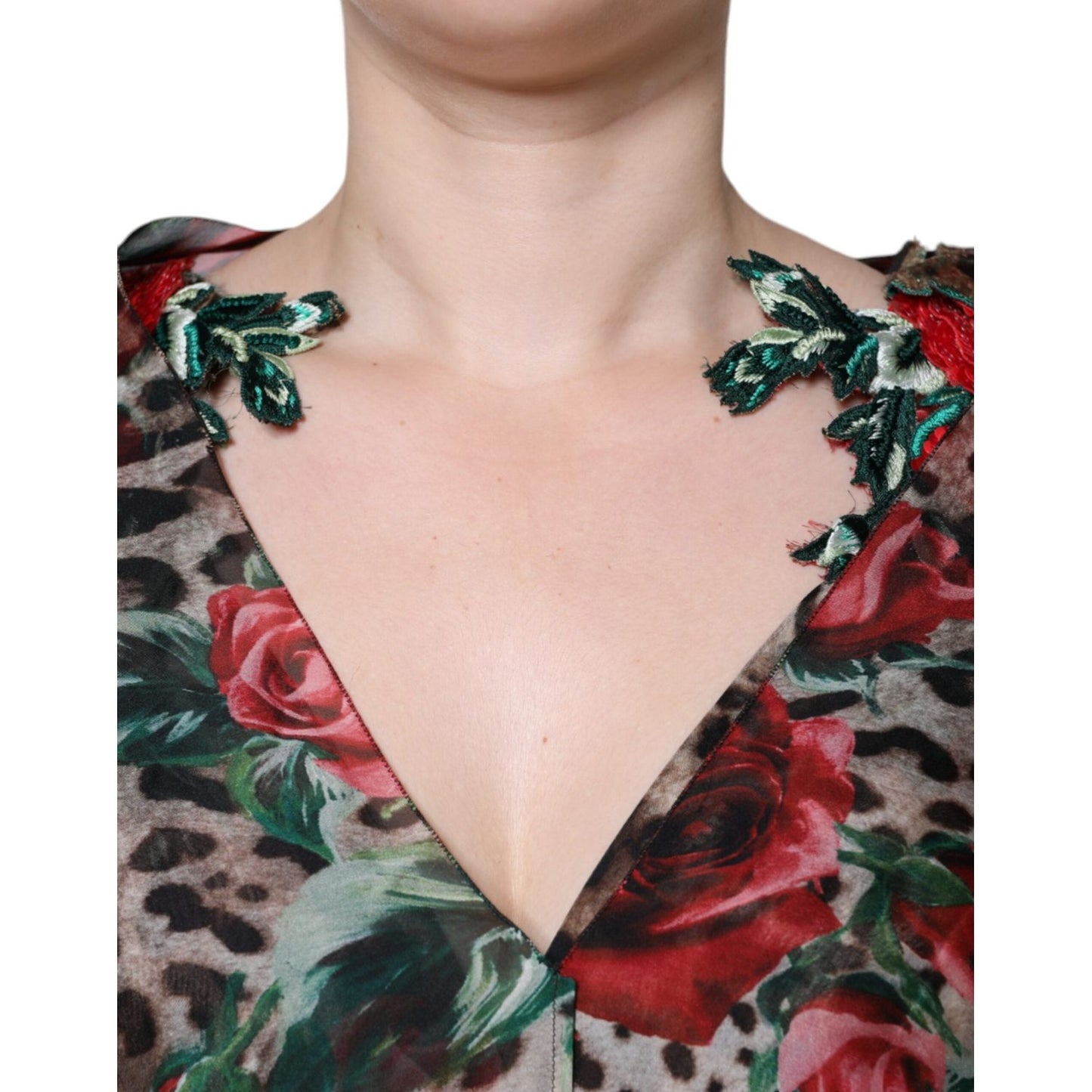 Dolce & Gabbana Brown Leopard Red Roses Silk Long Gown Dress Dolce & Gabbana Tan