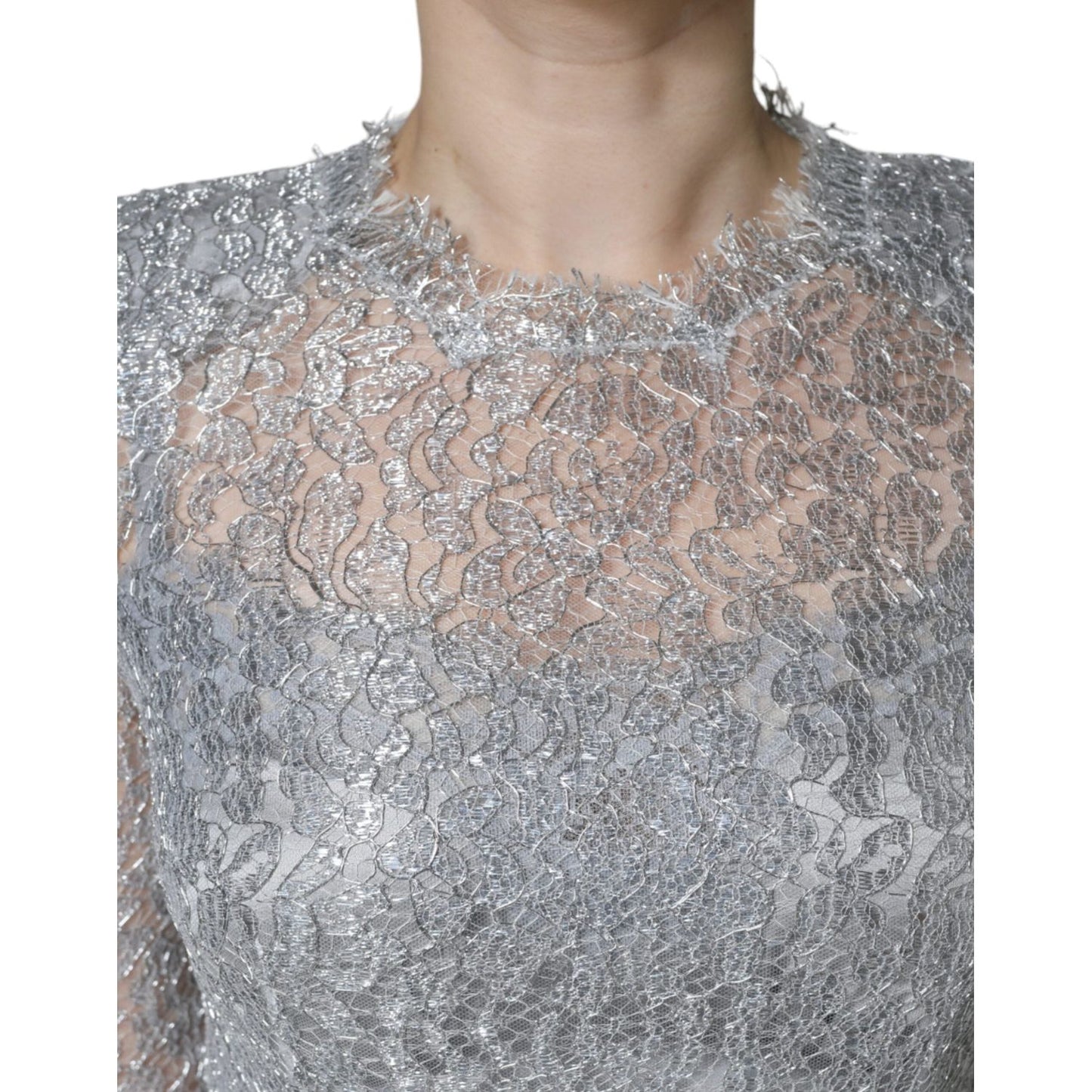 Dolce & Gabbana Silver Floral Lace Bodycon Sheath Midi Dress Dolce & Gabbana Dark Gray