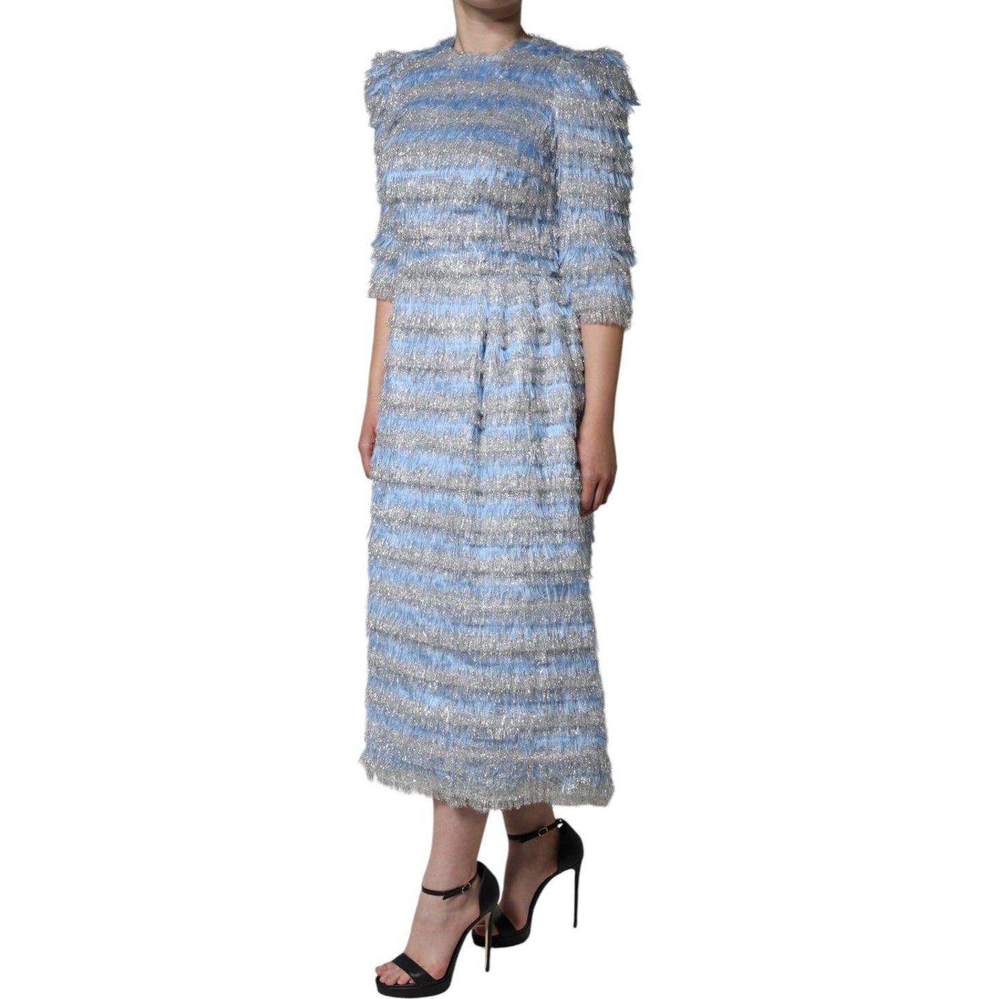 Dolce & Gabbana Light Blue Silver Jacquard A-line Midi Dress Dolce & Gabbana Dark Gray
