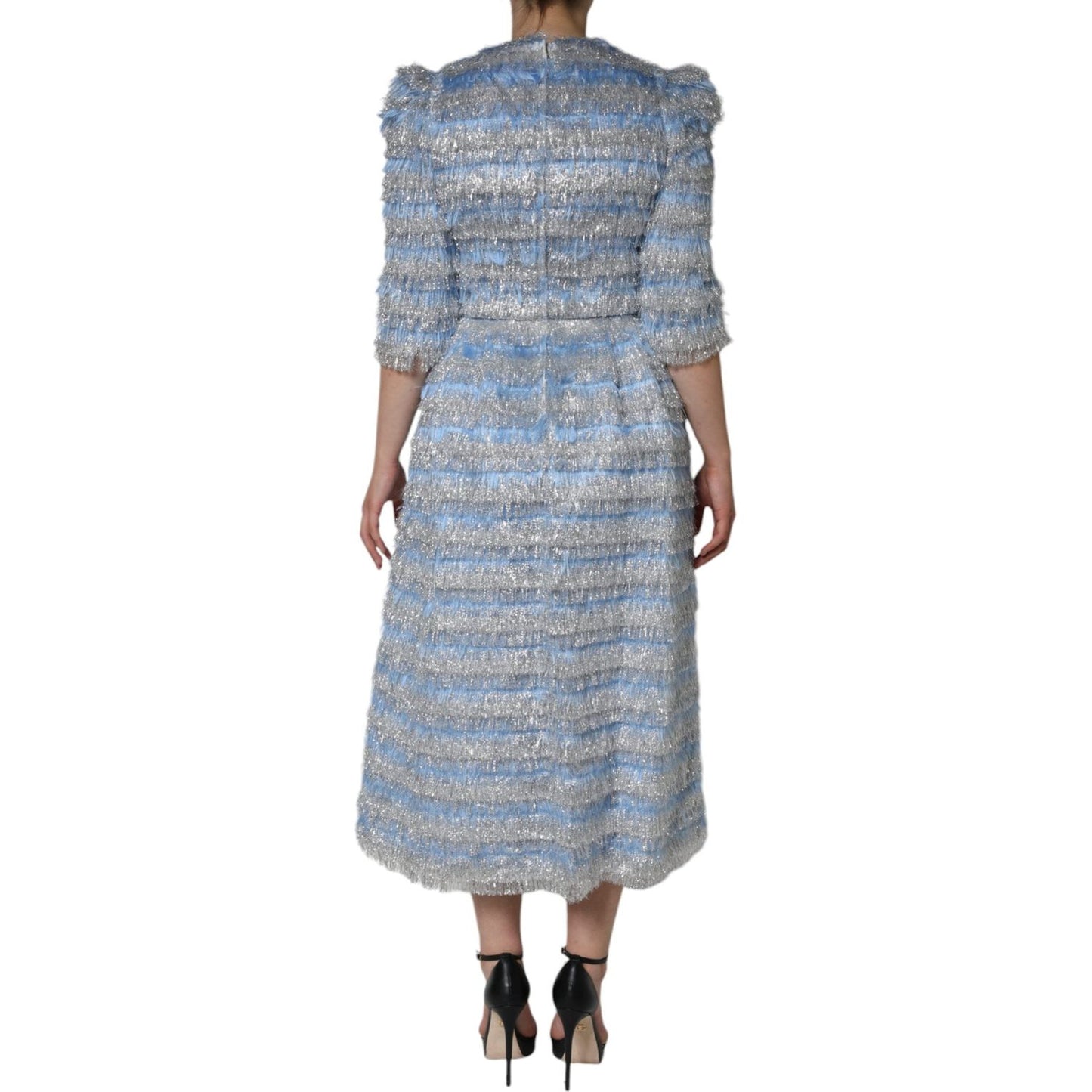 Dolce & Gabbana Light Blue Silver Jacquard A-line Midi Dress Dolce & Gabbana Light Slate Gray