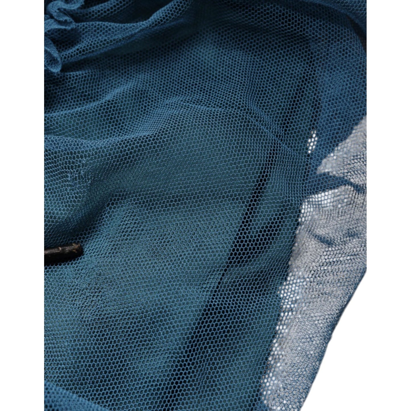Dolce & Gabbana Blue Mesh Trim Ruched Tulle Sheath Dress Dolce & Gabbana Dark Slate Gray