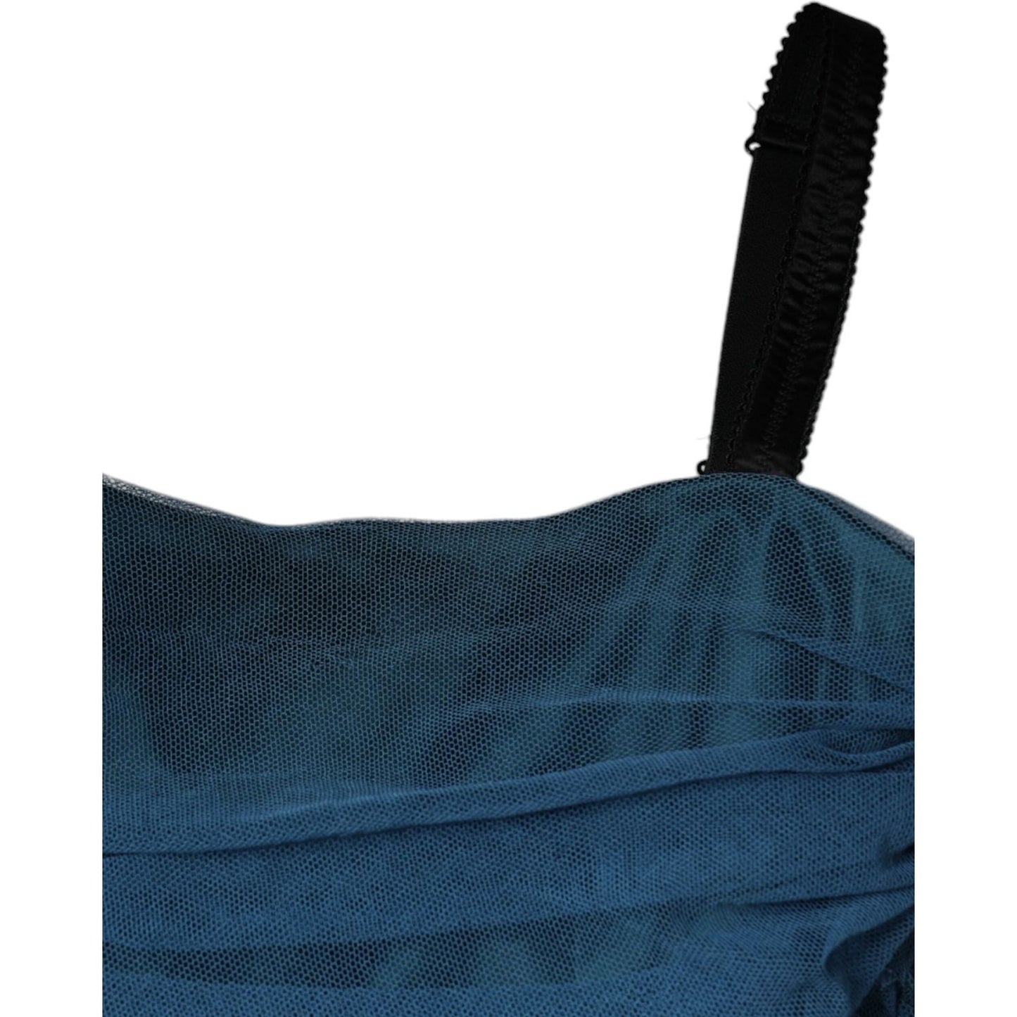 Dolce & Gabbana Blue Mesh Trim Ruched Tulle Sheath Dress Dolce & Gabbana Dark Slate Gray