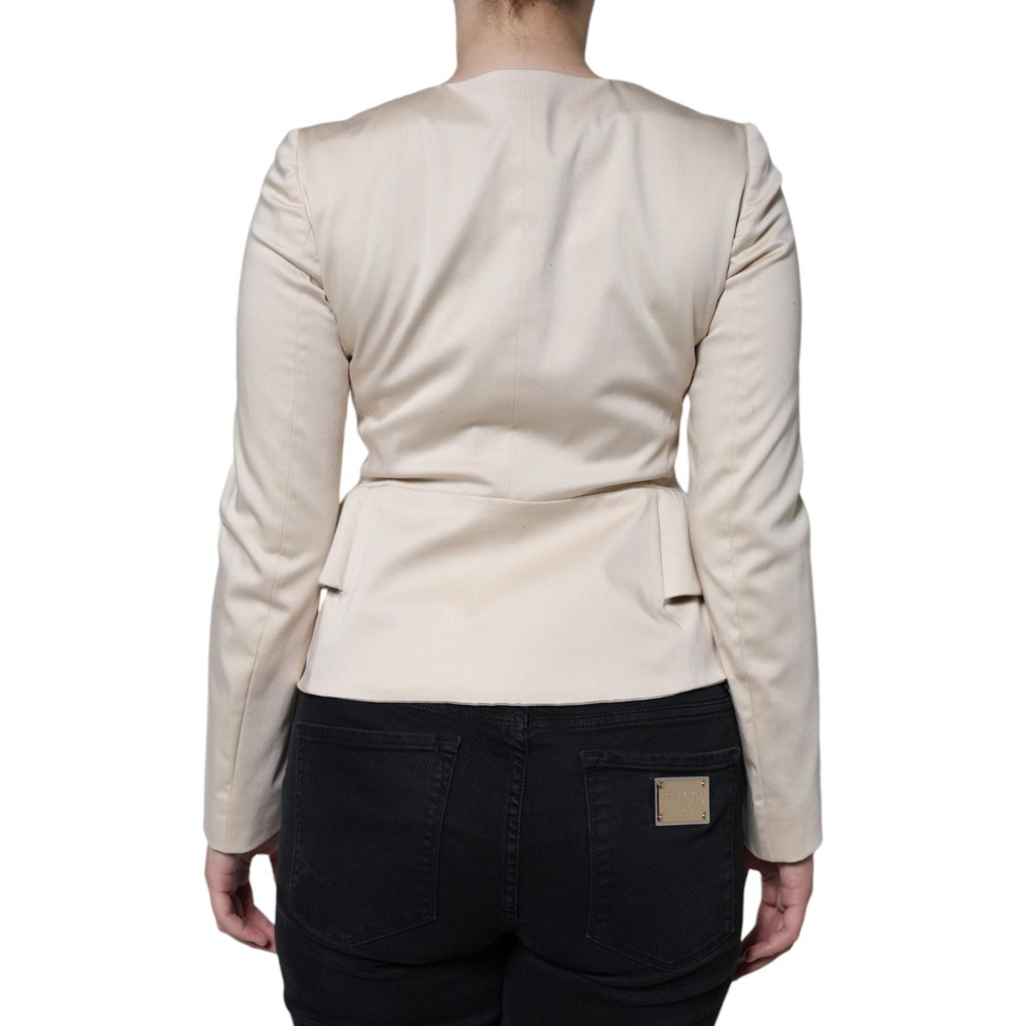 Valentino Beige Cotton Long Sleeves Round Neck Blazer Jacket Valentino Gray