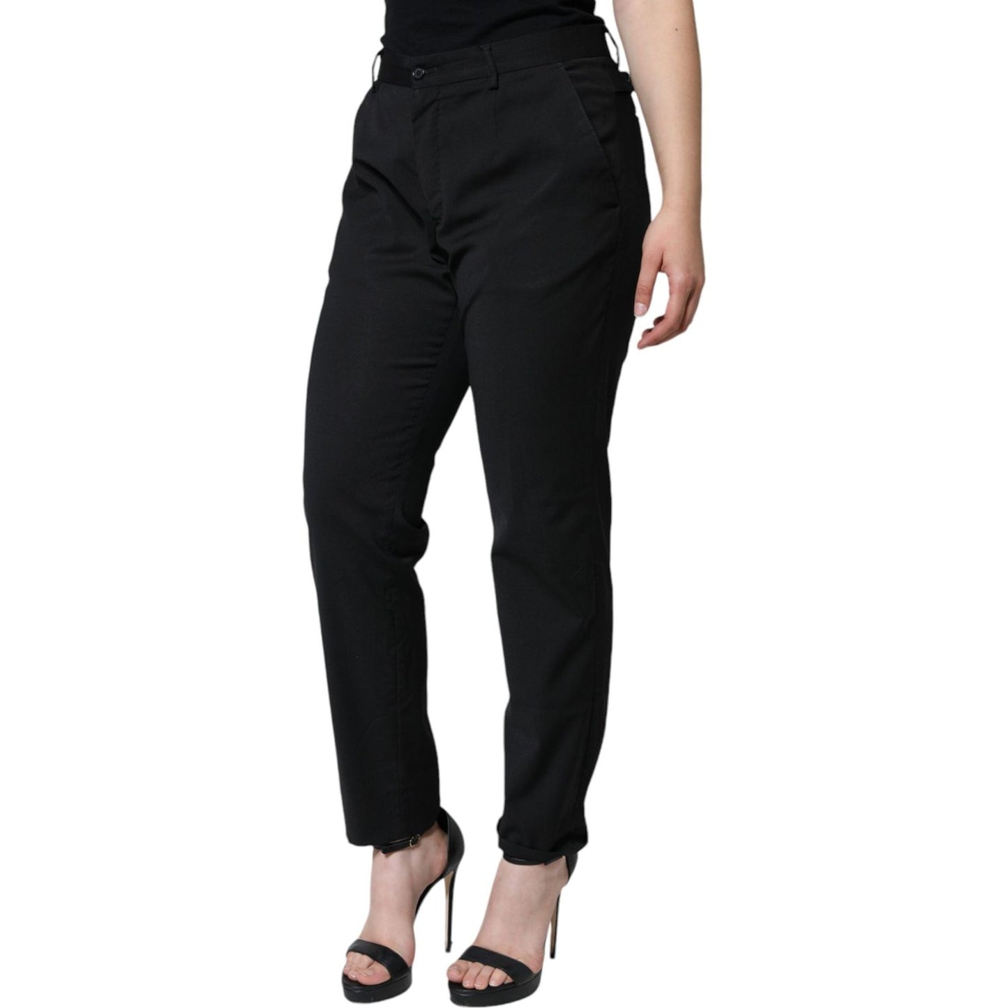 Dolce & Gabbana Black Polyester High Waist Tapered Pants Dolce & Gabbana Black