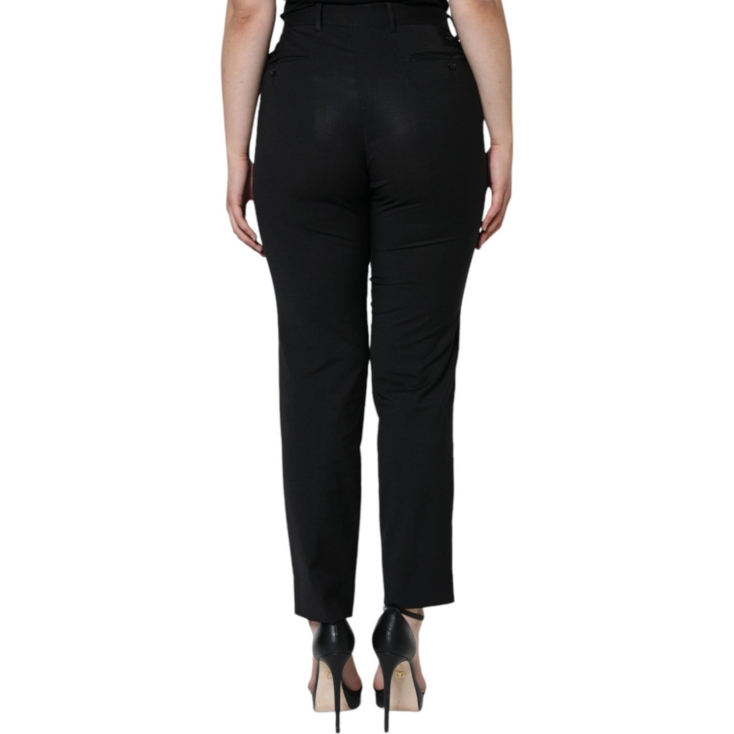 Dolce & Gabbana Black Polyester High Waist Tapered Pants Dolce & Gabbana Black
