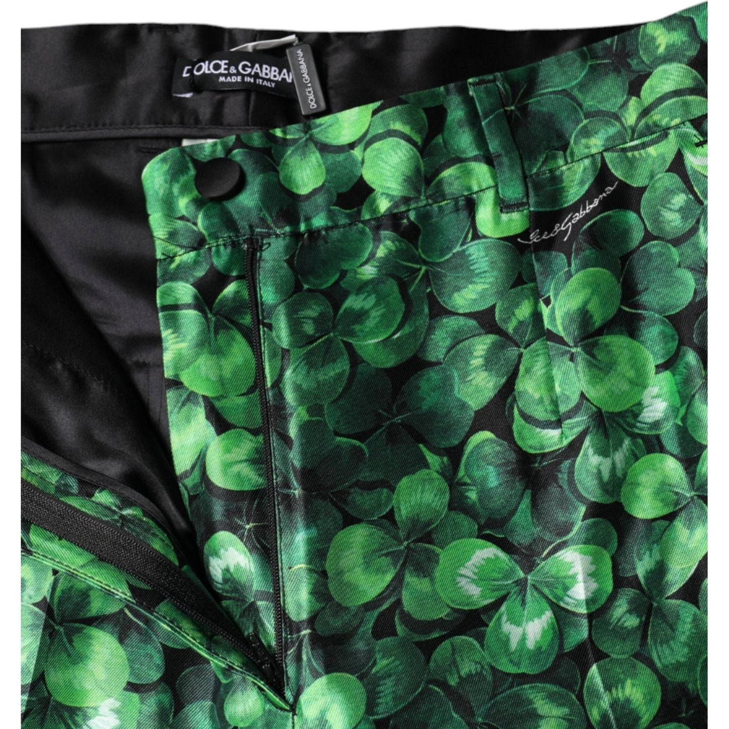 Dolce & Gabbana Green Clover Silk Satin High Waist Tapered Pants Dolce & Gabbana Dark Slate Gray
