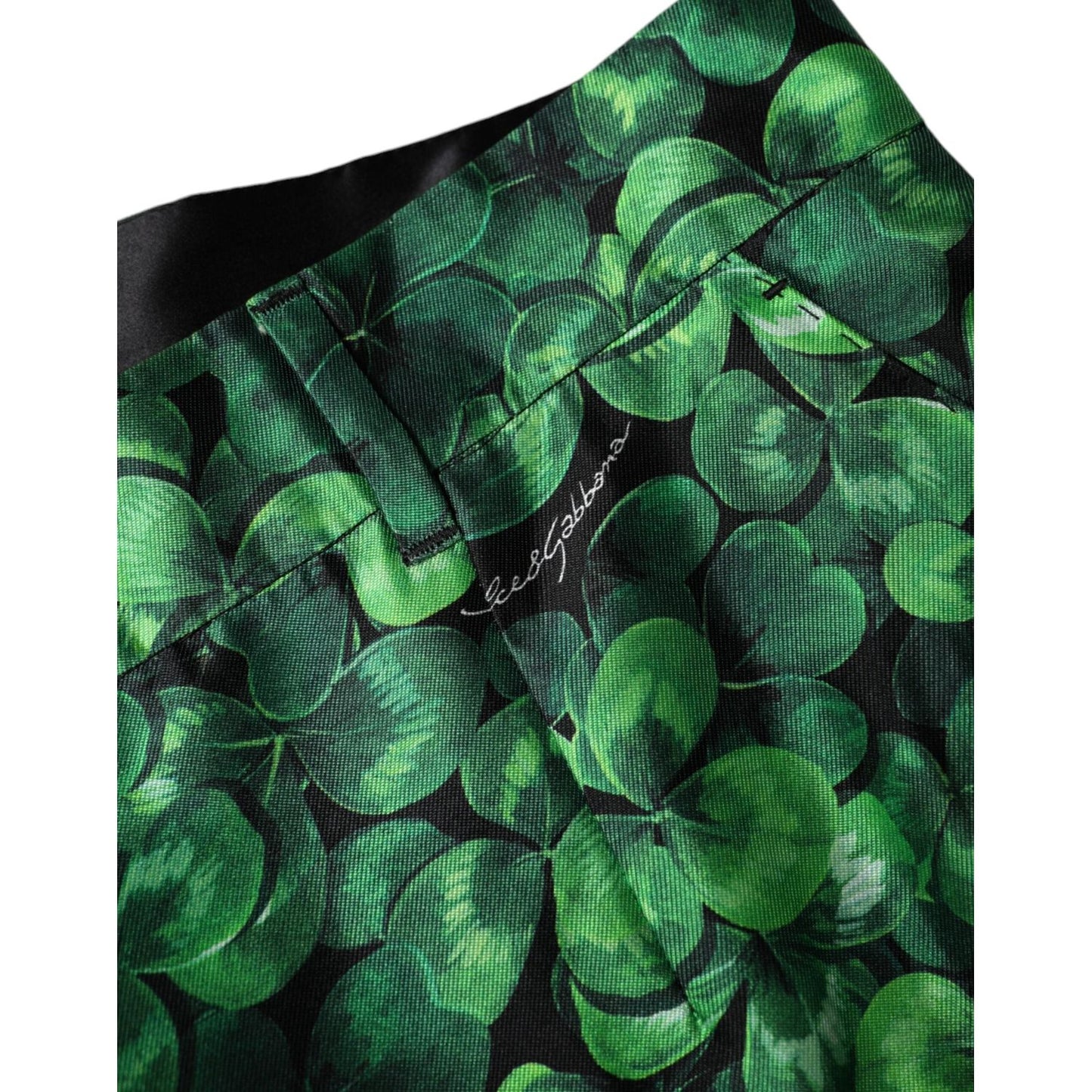 Dolce & Gabbana Green Clover Silk Satin High Waist Tapered Pants Dolce & Gabbana Dark Slate Gray