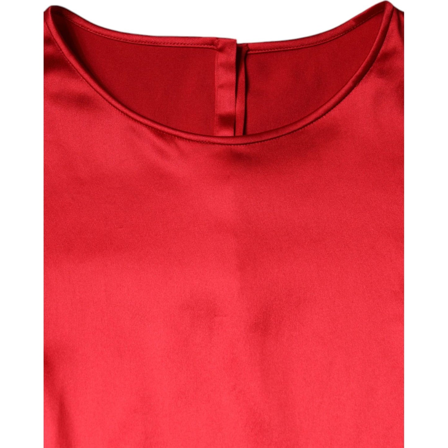 Dolce & Gabbana Red Satin Lace Trim Round Neck Blouse Top Dolce & Gabbana Firebrick