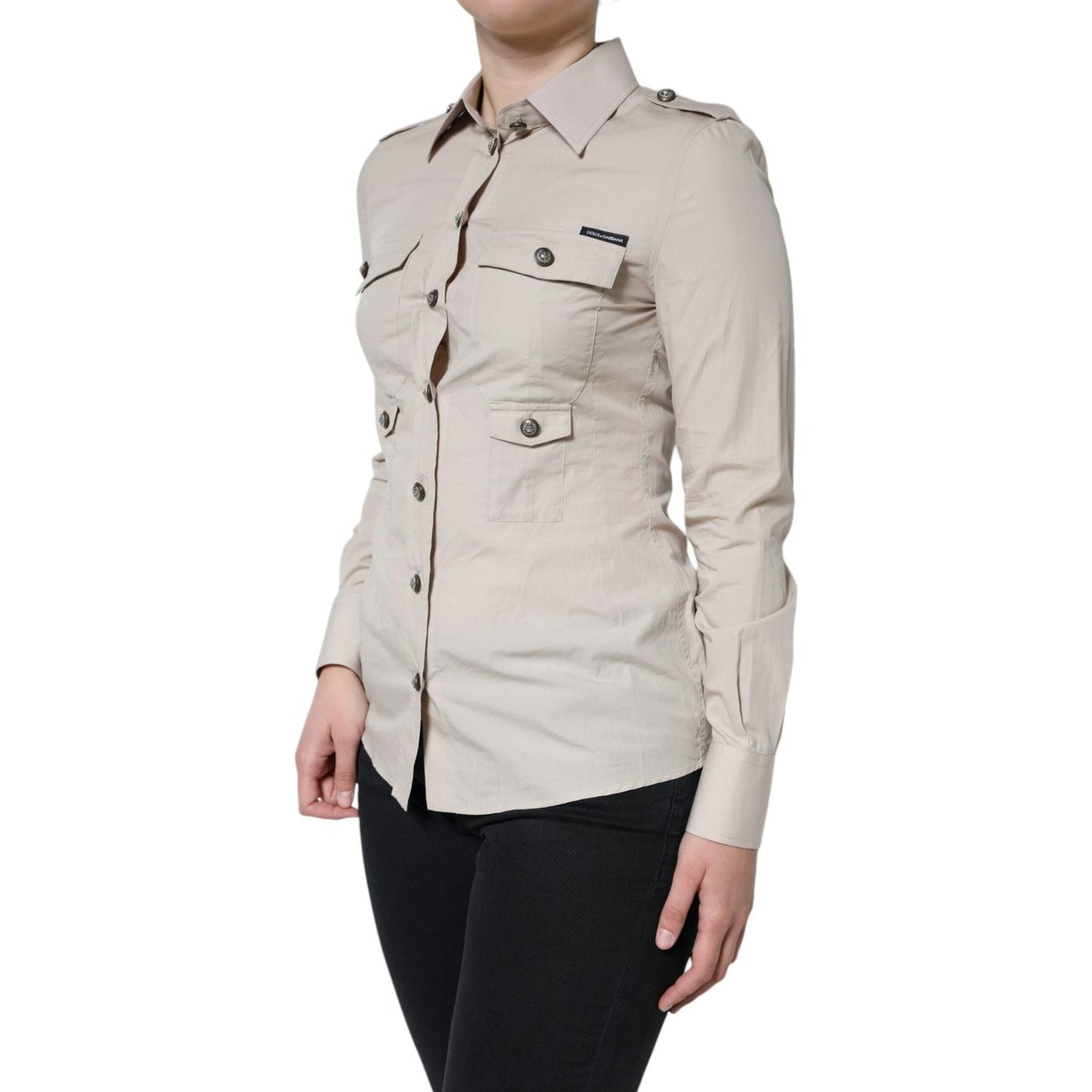 Dolce & Gabbana Beige Cotton Collared Button Down Shirt Top Dolce & Gabbana Gray