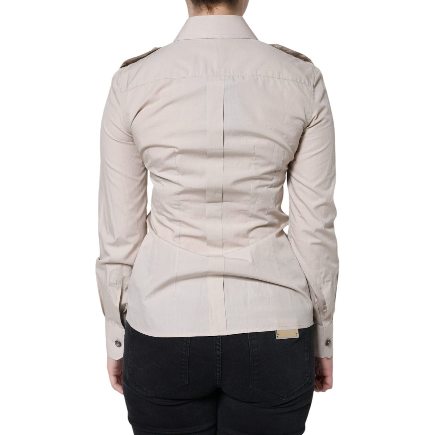 Dolce & Gabbana Beige Cotton Collared Button Down Shirt Top Dolce & Gabbana Gray