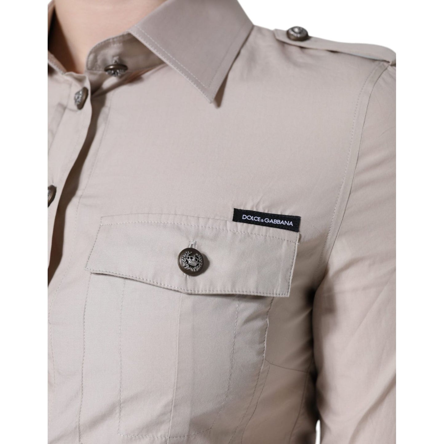 Dolce & Gabbana Beige Cotton Collared Button Down Shirt Top Dolce & Gabbana Gray