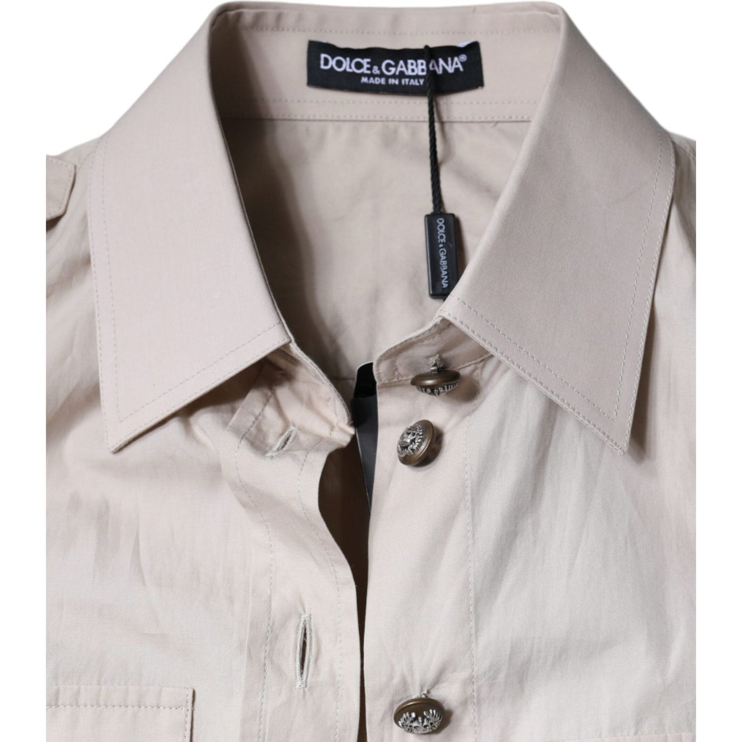 Dolce & Gabbana Beige Cotton Collared Button Down Shirt Top Dolce & Gabbana Gray