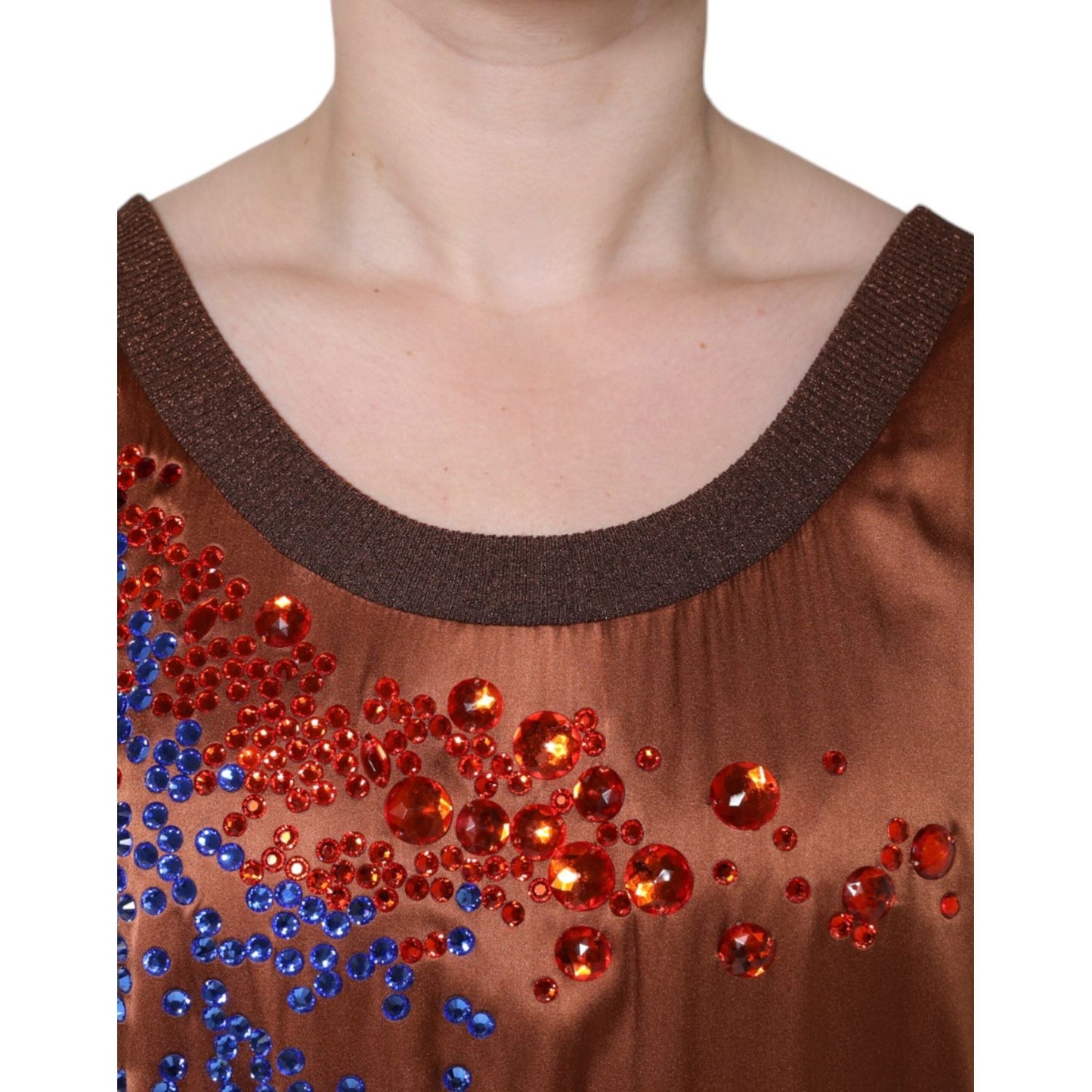 Dolce & Gabbana Brown Crystal Embellished Sleeveless Tank Top Dolce & Gabbana Saddle Brown