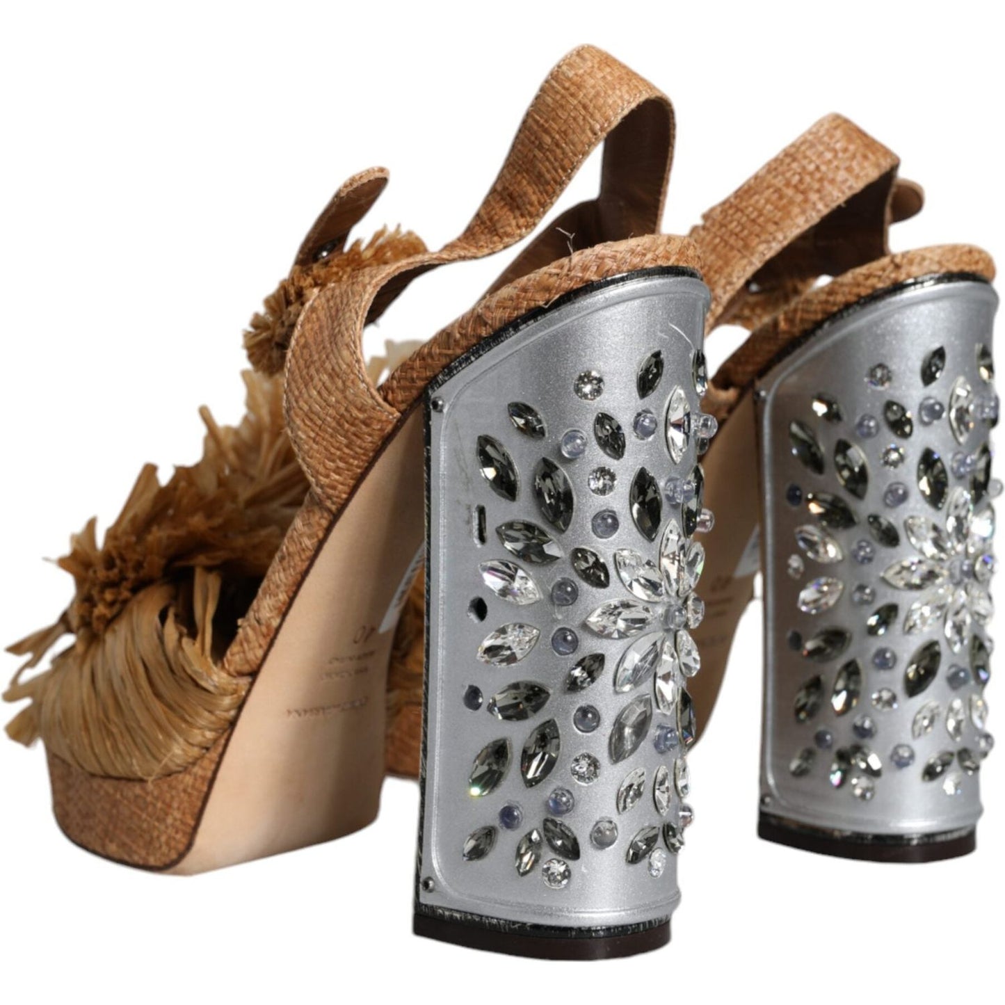 Dolce & Gabbana Brown Raffia Ankle Strap Crystal Sandals Shoes Dolce & Gabbana Dim Gray