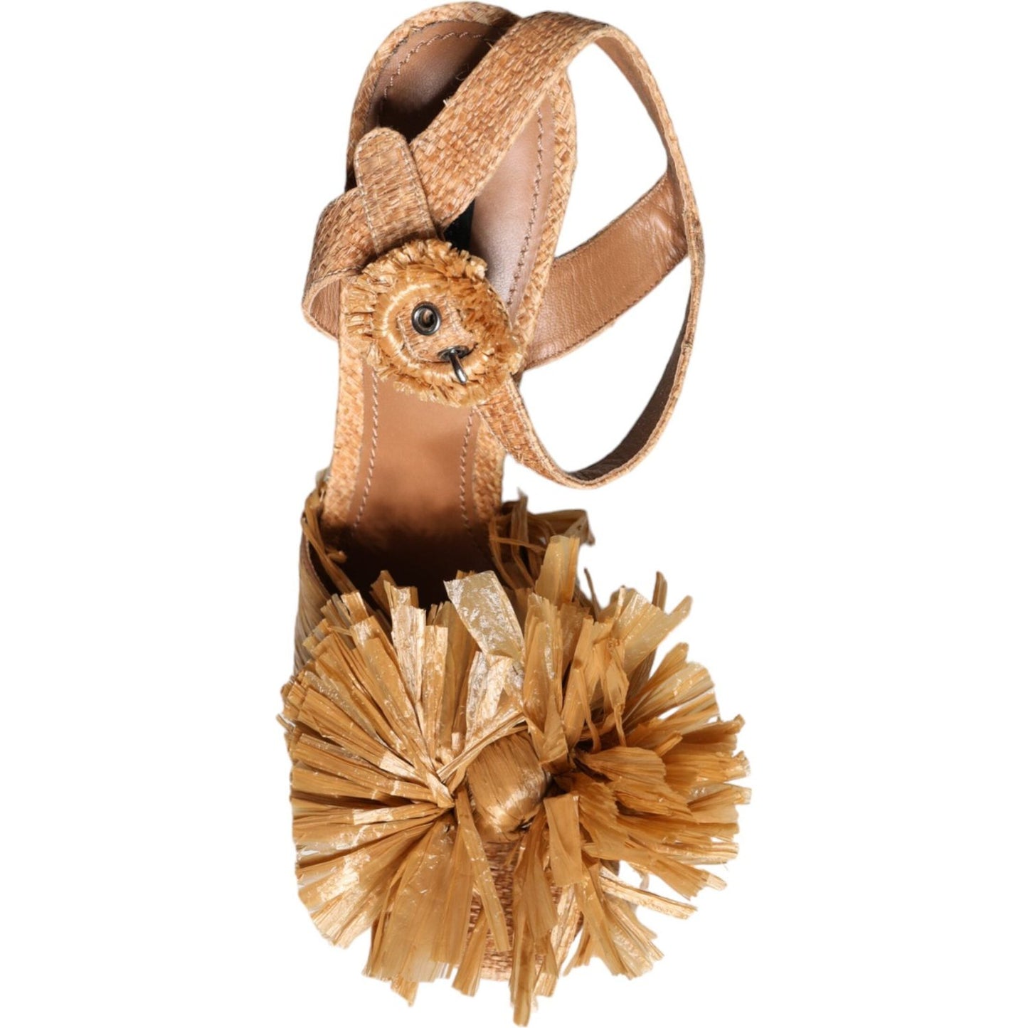 Dolce & Gabbana Brown Raffia Ankle Strap Crystal Sandals Shoes Dolce & Gabbana Dark Khaki