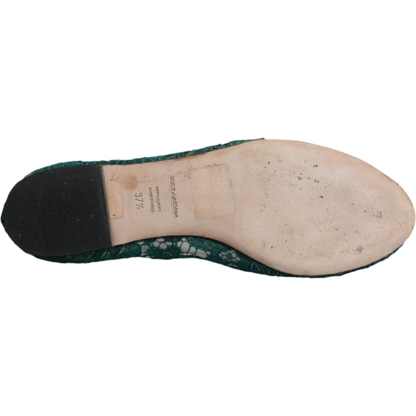 Dolce & Gabbana Green Lace Crystal Ballet Flats Loafers Shoes Dolce & Gabbana Tan