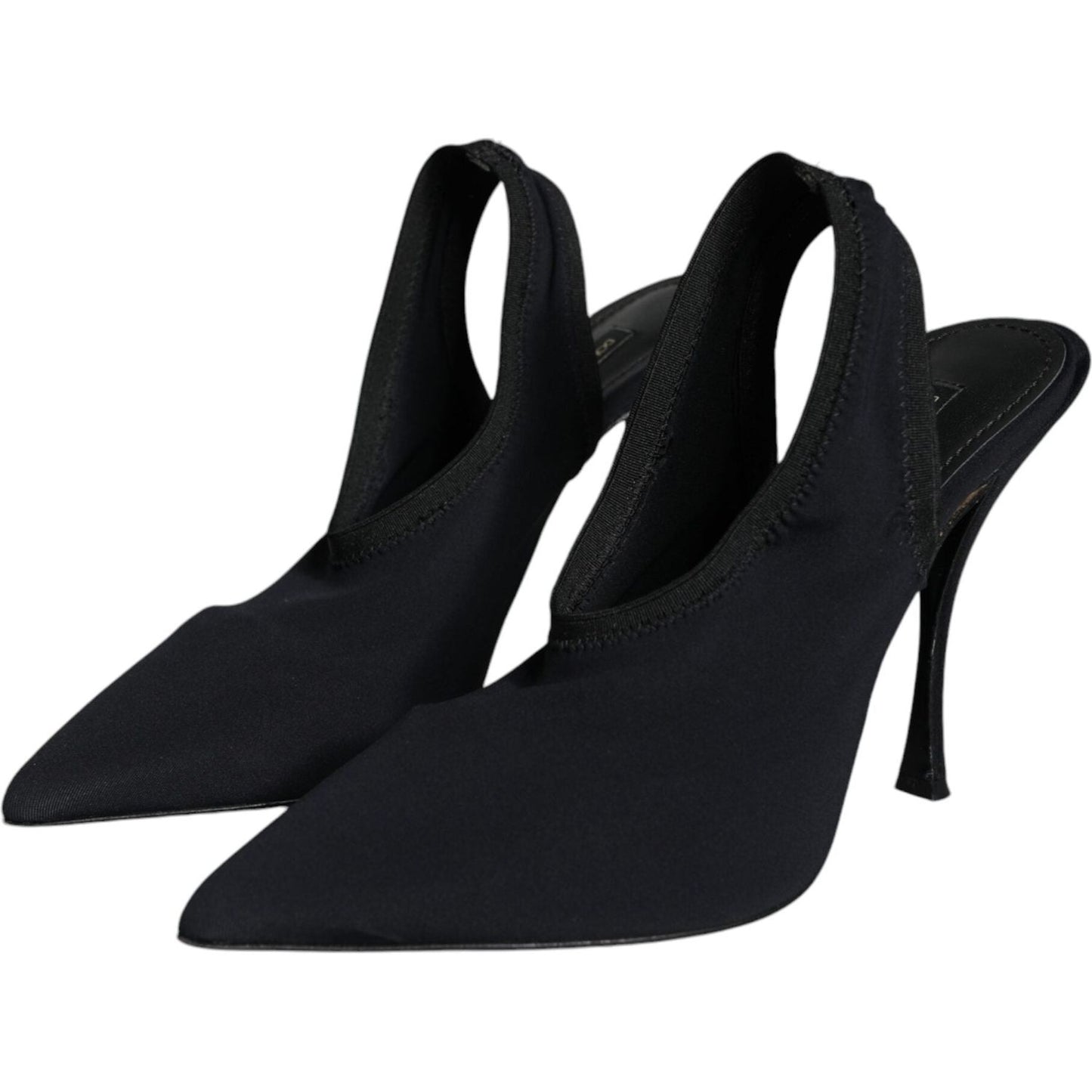 Dolce & Gabbana Black Jersey Stretch Heels Slingback Shoes Dolce & Gabbana Black