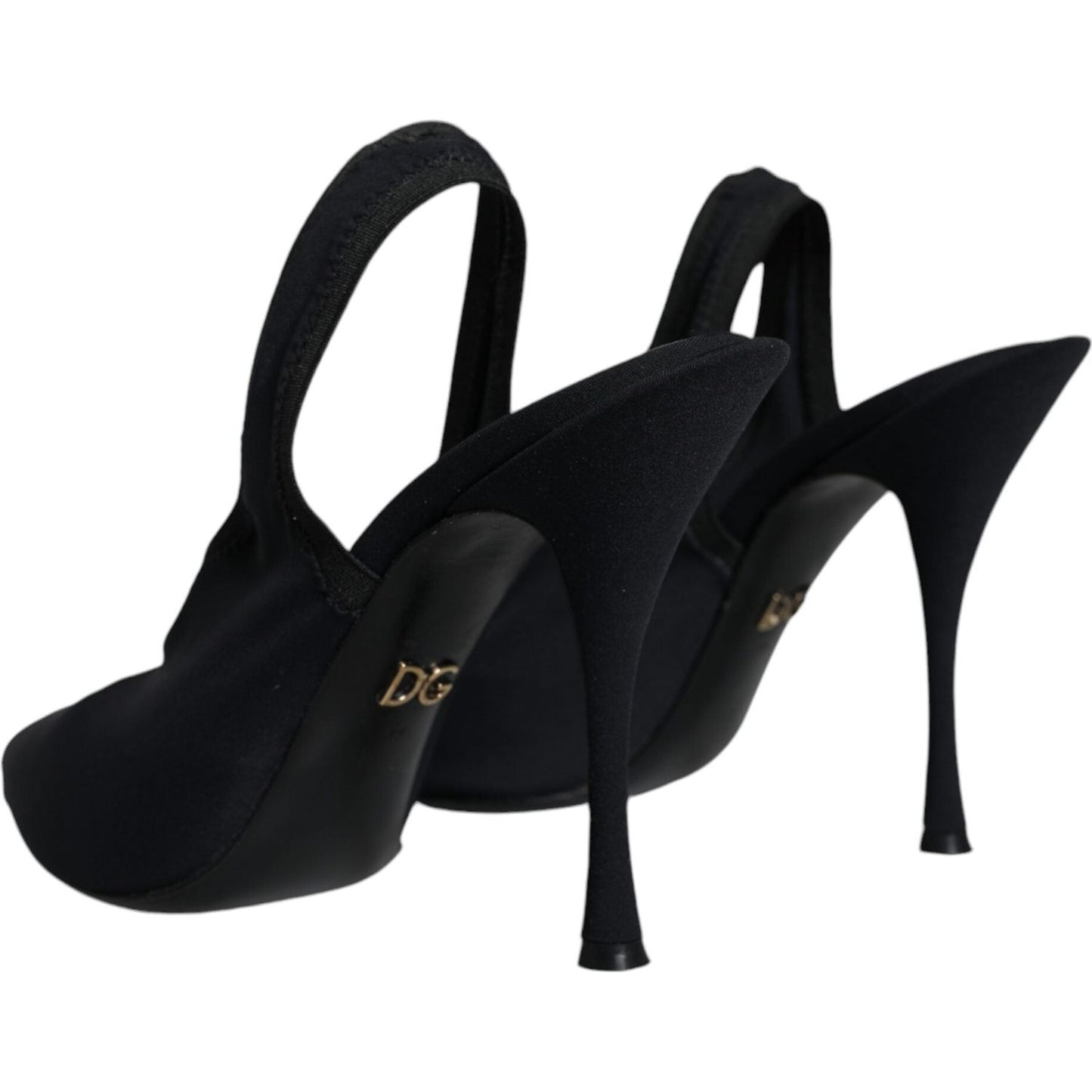 Dolce & Gabbana Black Jersey Stretch Heels Slingback Shoes Dolce & Gabbana Black